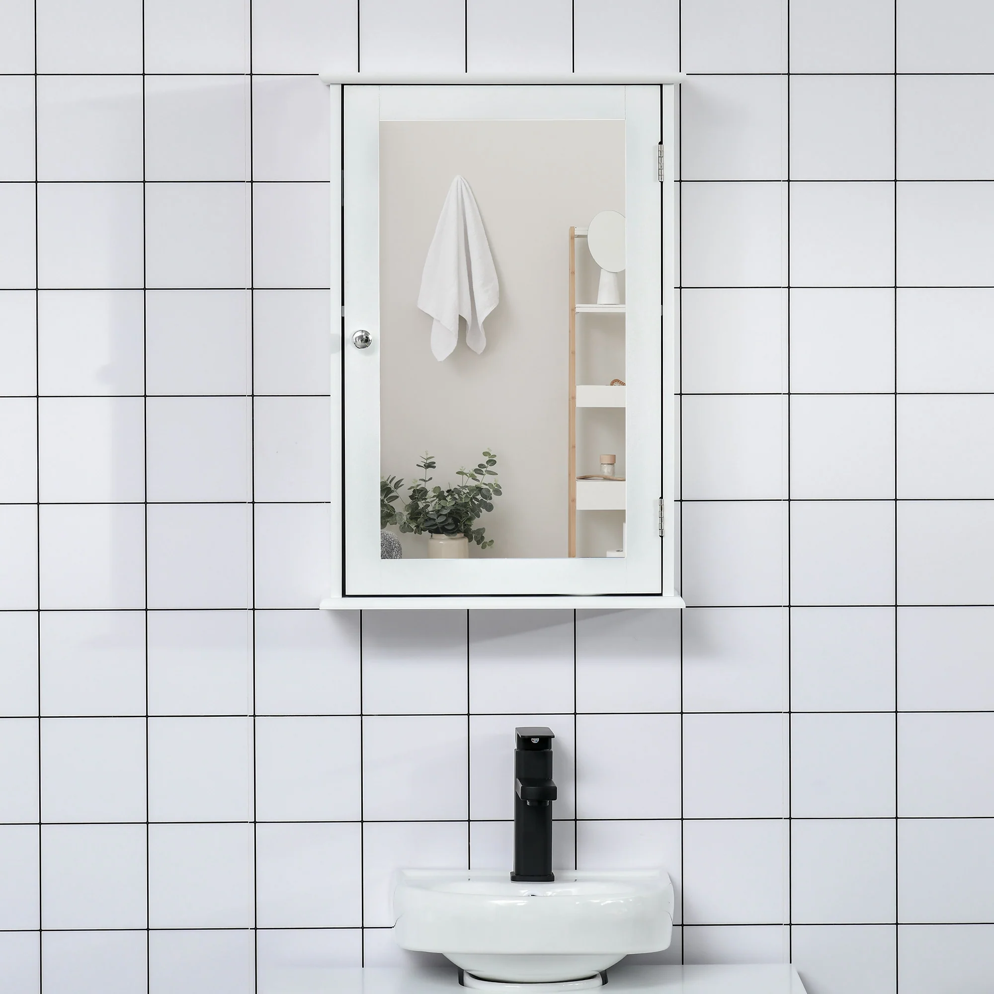 Wall Mounted Medicine Cabinet, Bathroom Storage Cupboard with Mirrored Door, White - Image 4