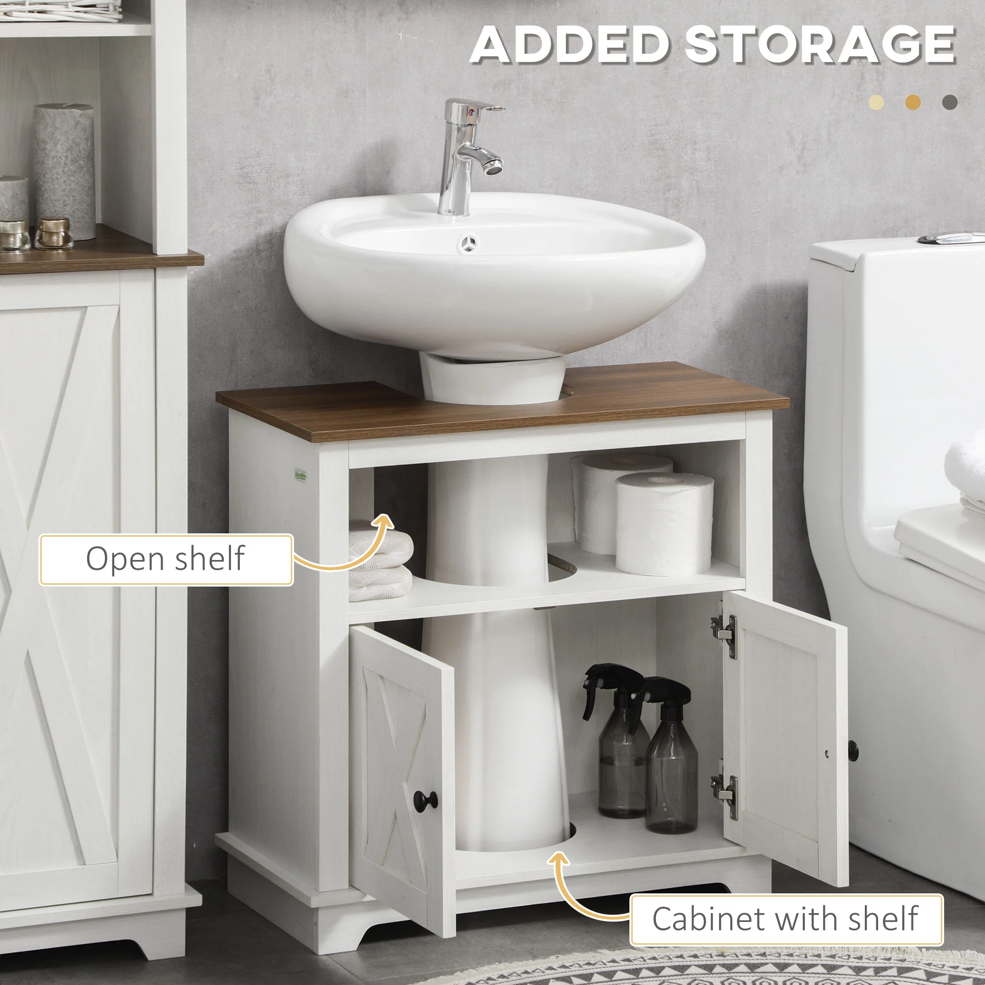 Bathroom Sink Cabinet, Under Sink Storage Cabinet with Double Doors and Shelves, White - Image 7