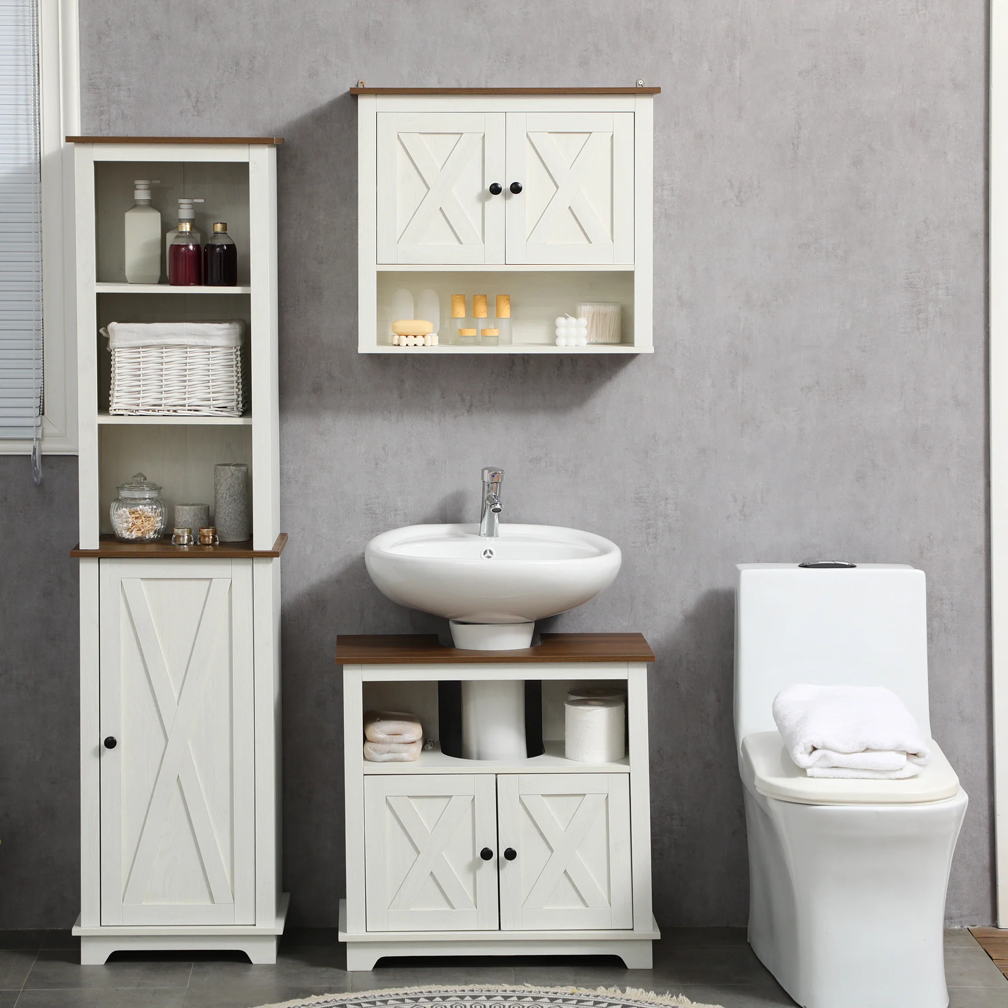 Bathroom Sink Cabinet, Under Sink Storage Cabinet with Double Doors and Shelves, White - Image 9