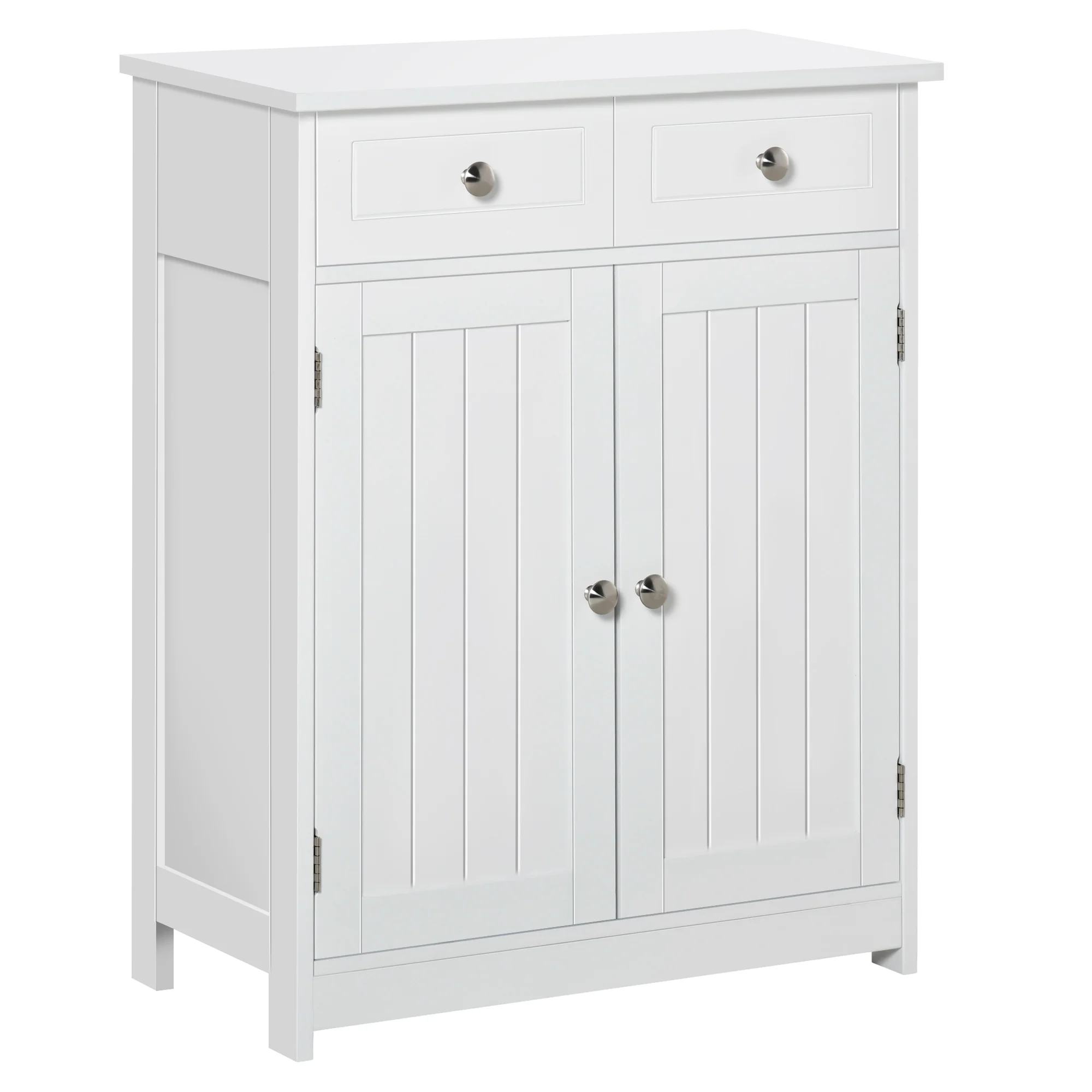 Bathroom Storage Cabinet, Floor Cabinet with 2 Doors, 2 Drawers & Adjustable Shelf, White