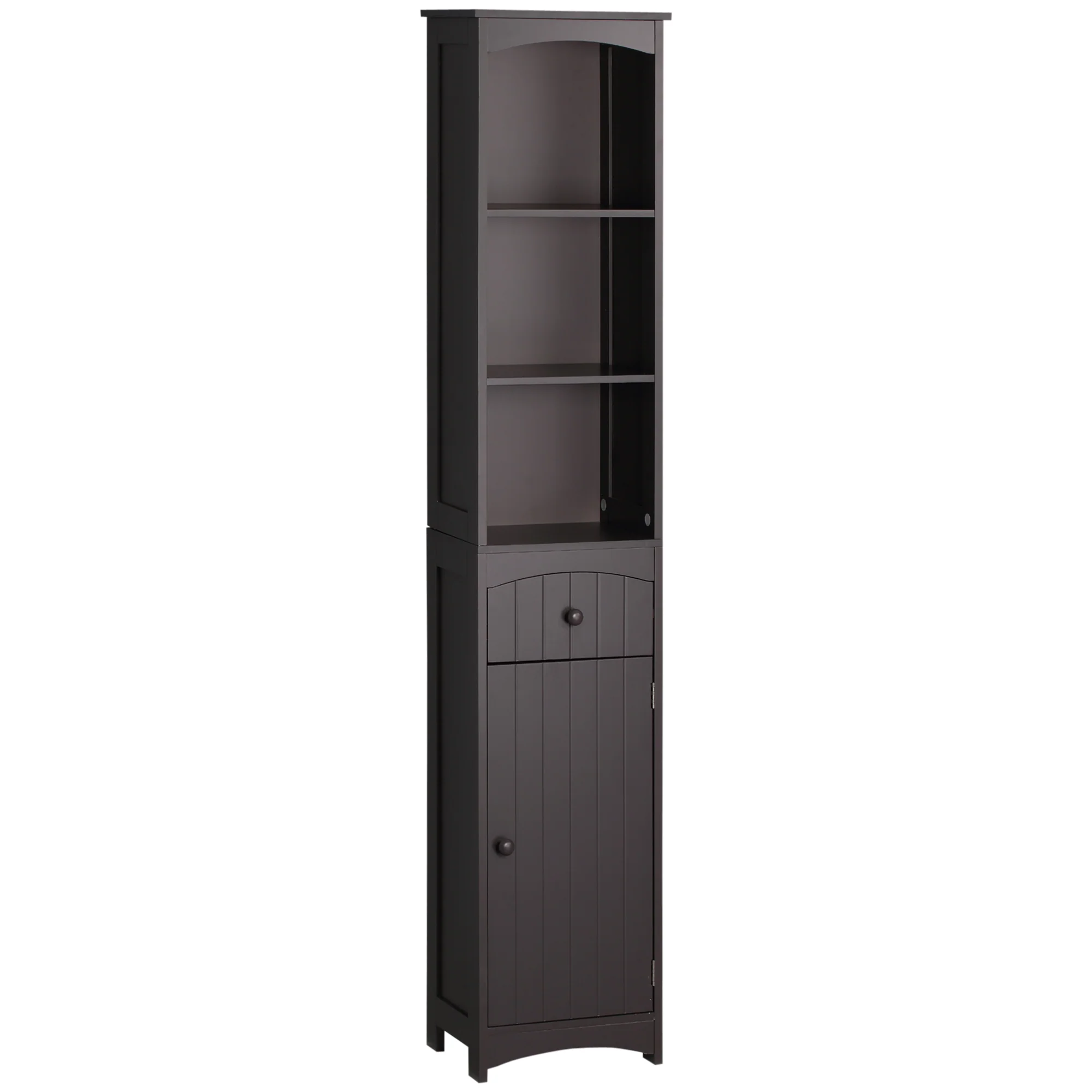 3-Tier Bathroom Linen Cabinet with Drawer & Door, Bathroom Storage Cabinet, Brown