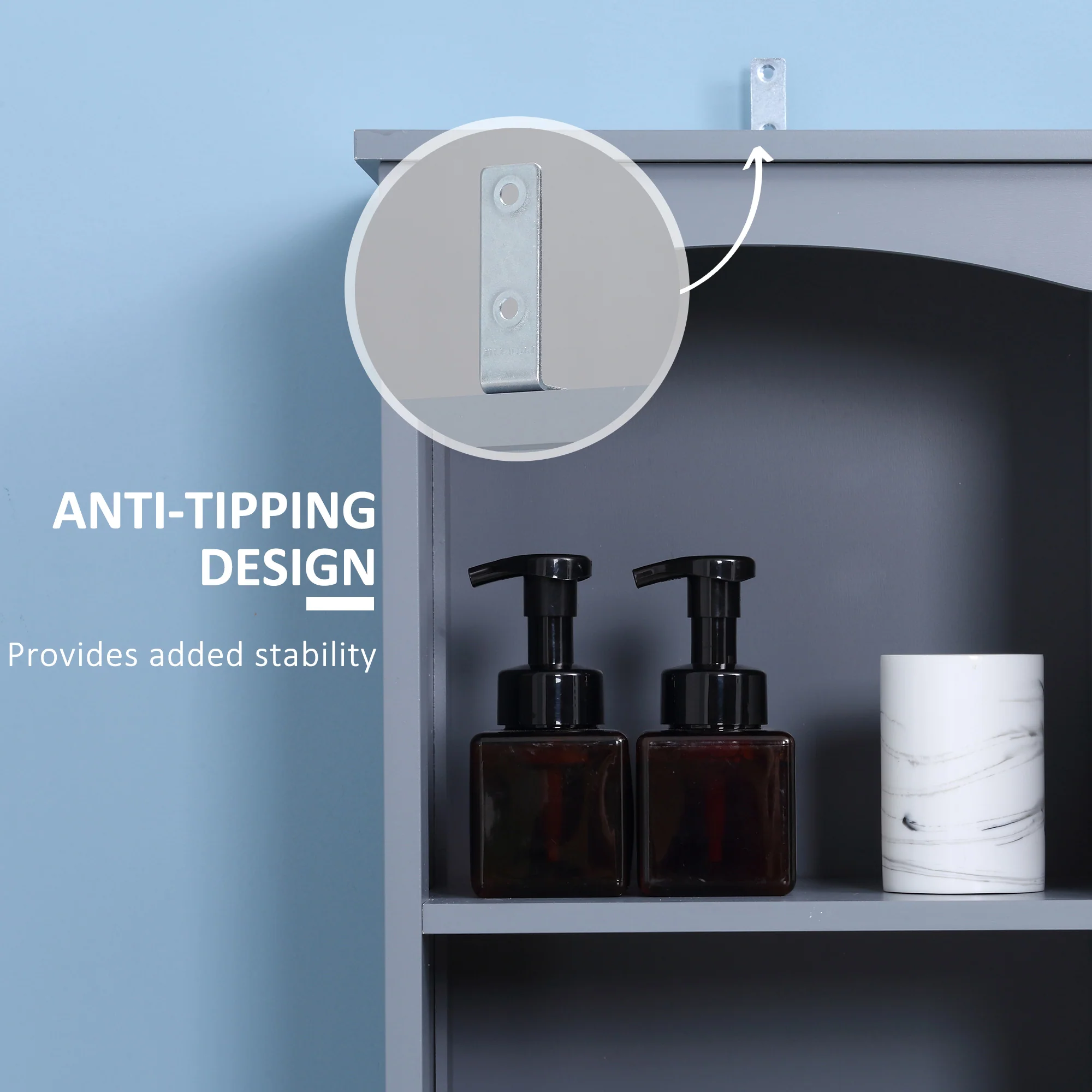 Bathroom Storage Cabinet, Tall Linen Tower with 3-Tier Shelves and Drawer and Door, Grey - Image 8