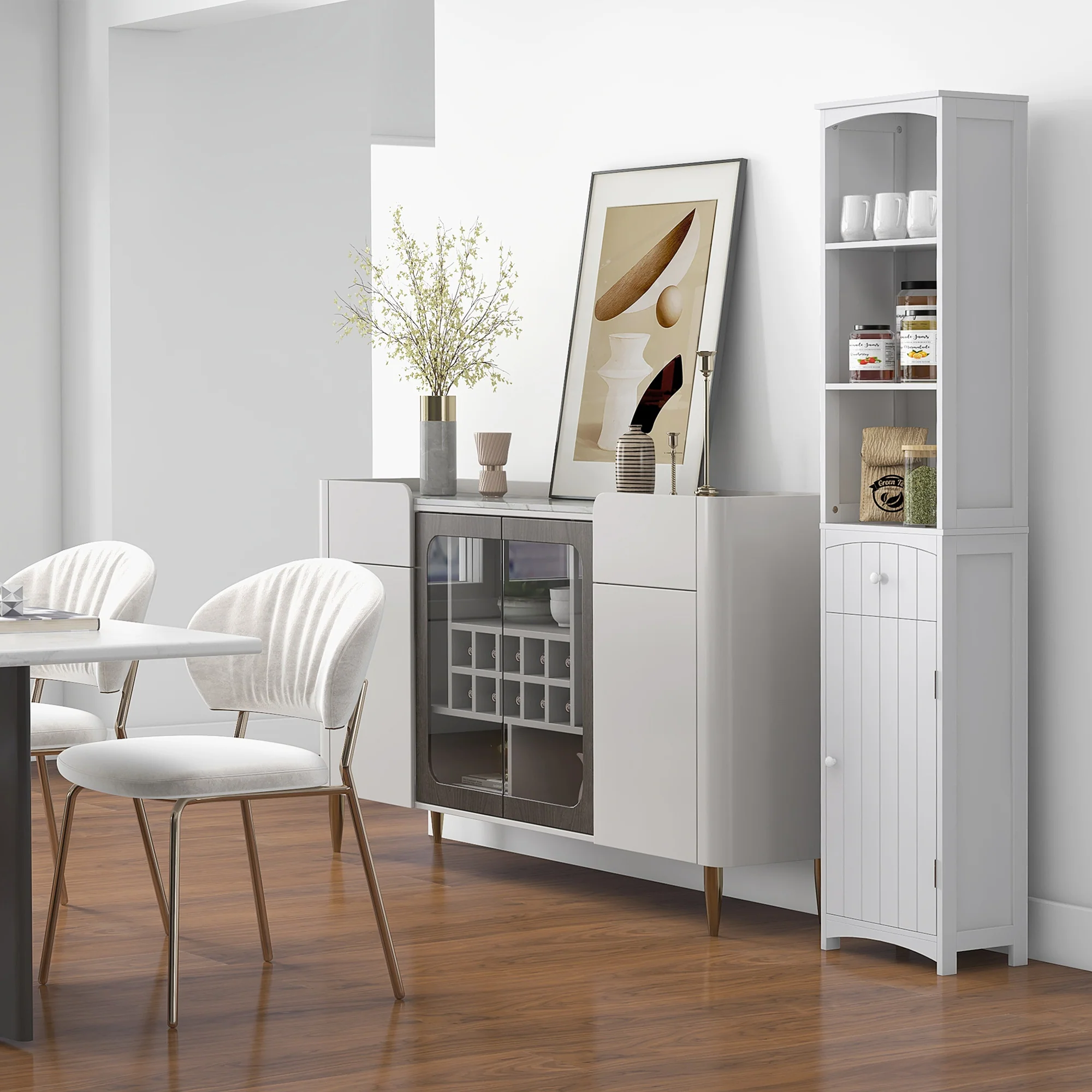 3-Tier Bathroom Linen Cabinet with Drawer & Door, Bathroom Storage Cabinet, White - Image 8