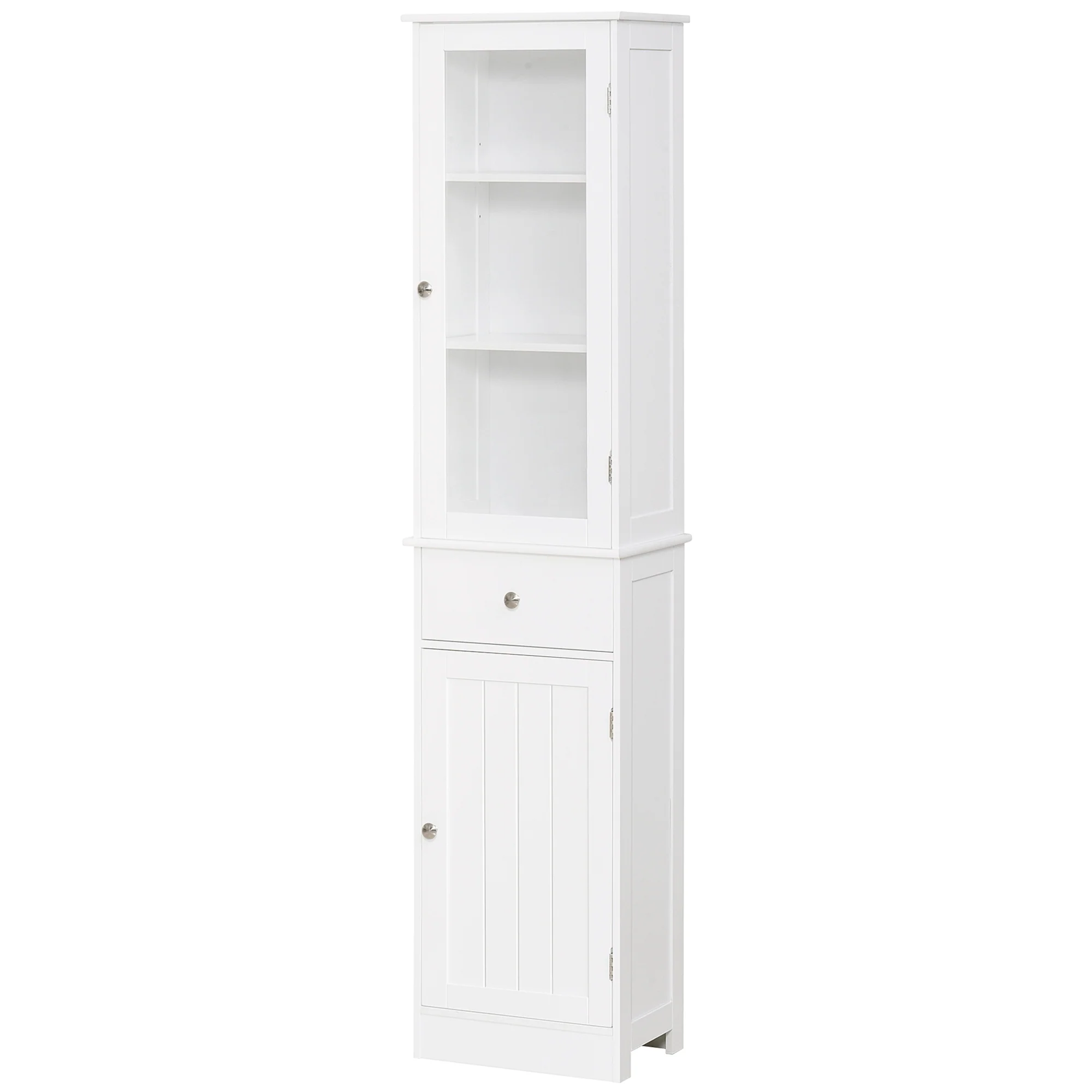 Bathroom Storage Cabinet with 3-tier Shelf, Floor Standing Tall Slim Organizer, White