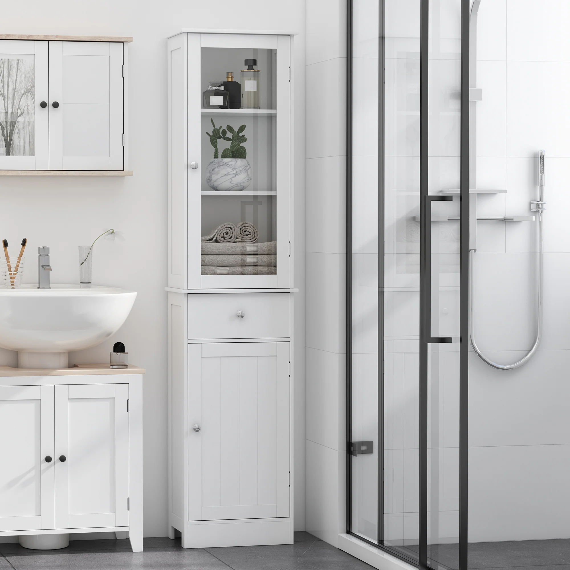 Bathroom Storage Cabinet with 3-tier Shelf, Floor Standing Tall Slim Organizer, White - Image 3
