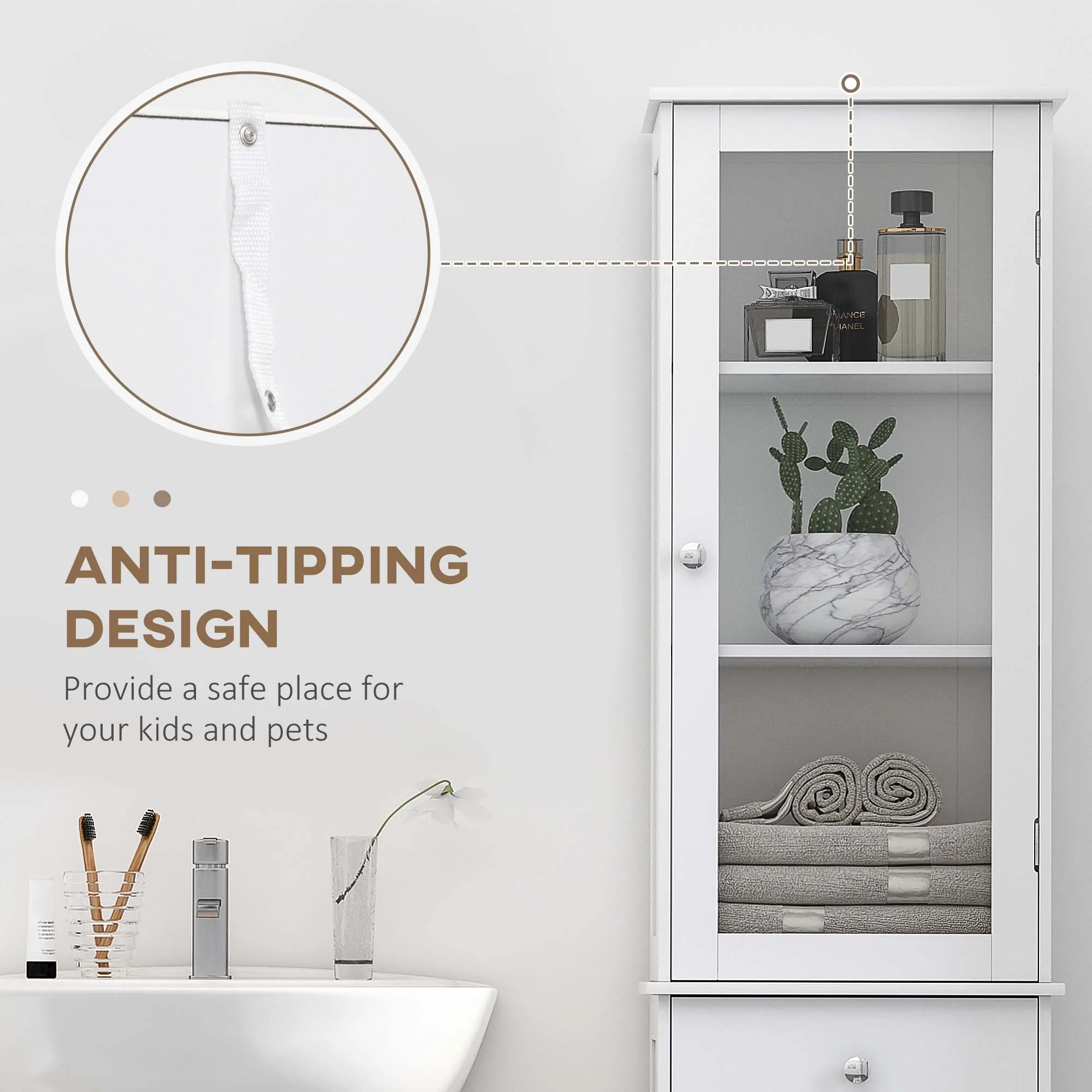 Bathroom Storage Cabinet with 3-tier Shelf, Floor Standing Tall Slim Organizer, White - Image 9