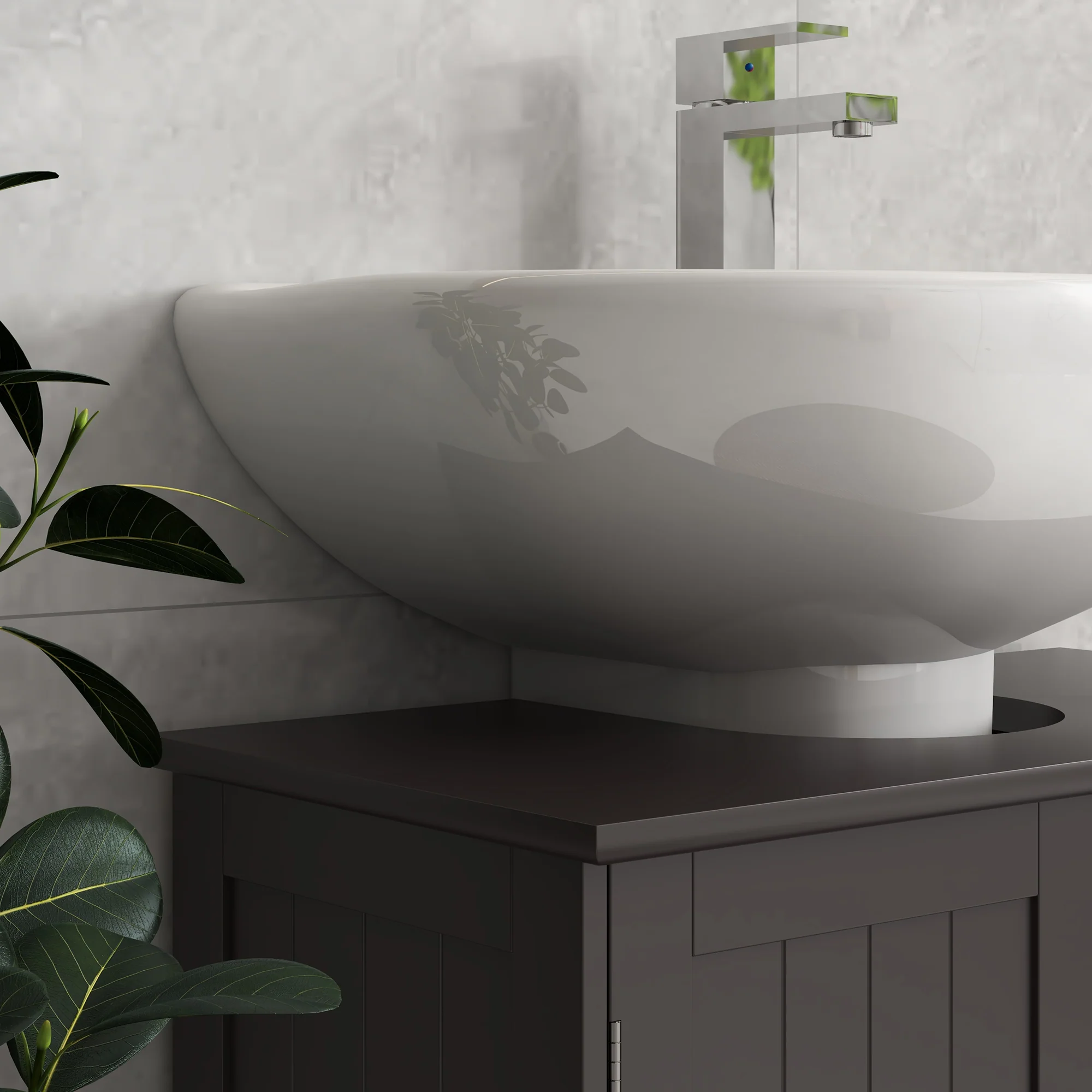 Bathroom Vanity Cabinet Under Sink Cabinet with 2 Doors and Adjustable Shelf Coffee - Image 11