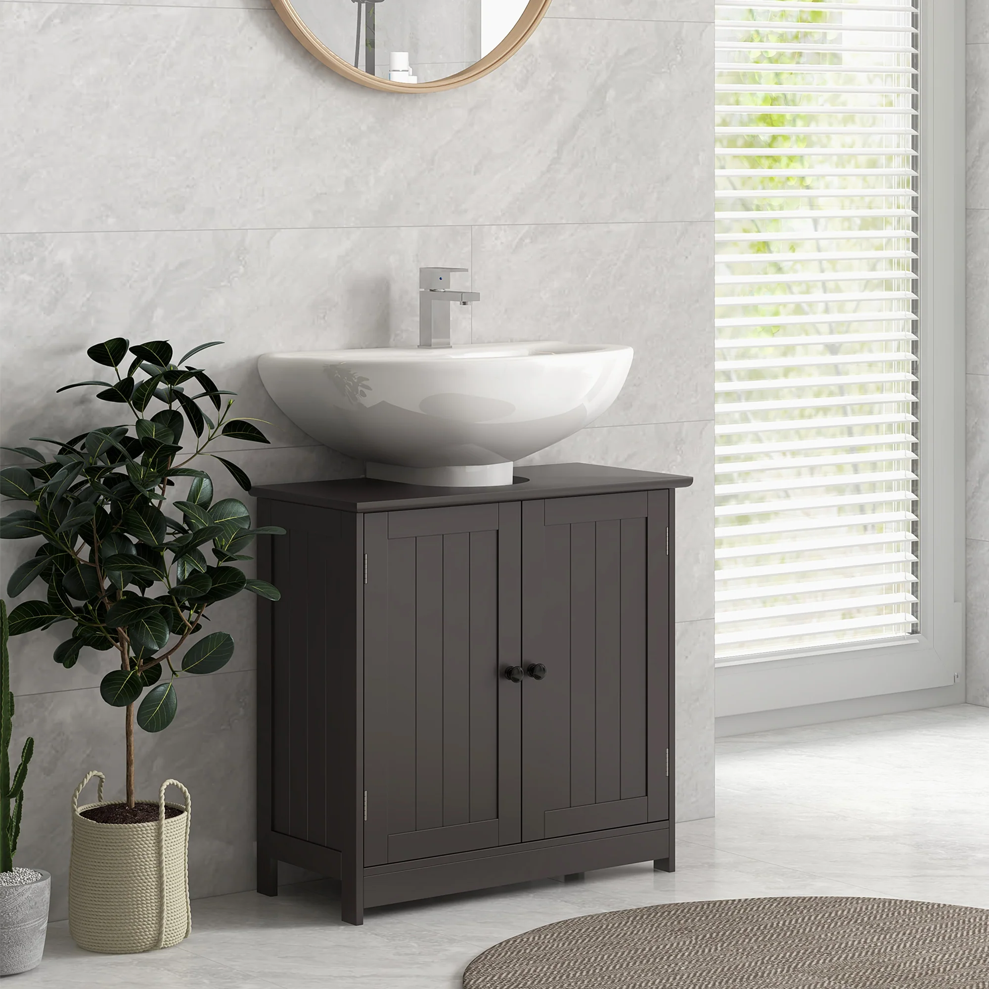 Bathroom Vanity Cabinet Under Sink Cabinet with 2 Doors and Adjustable Shelf Coffee - Image 3