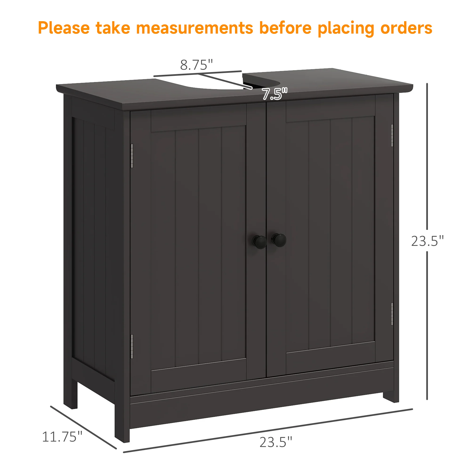 Bathroom Vanity Cabinet Under Sink Cabinet with 2 Doors and Adjustable Shelf Coffee - Image 5