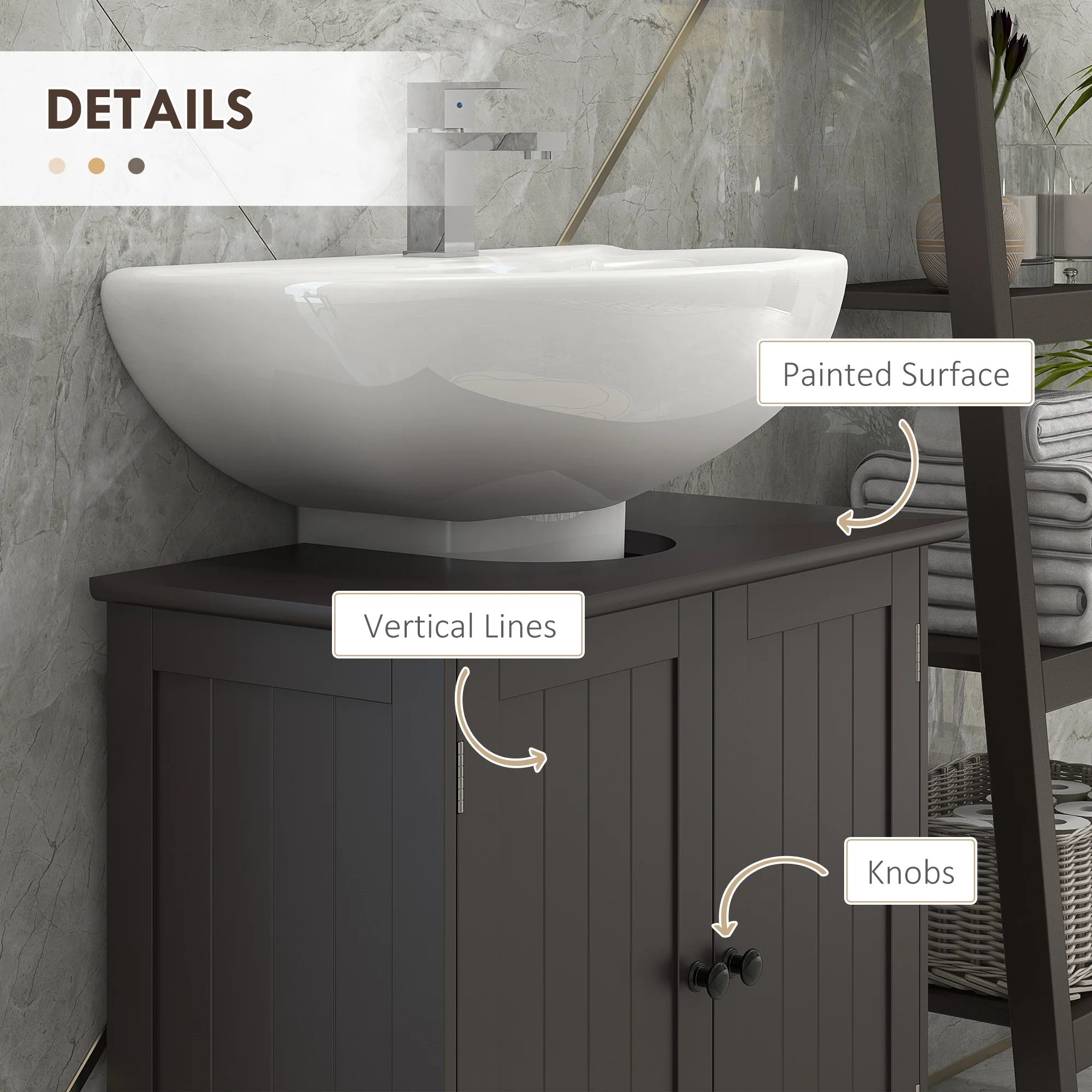 Bathroom Vanity Cabinet Under Sink Cabinet with 2 Doors and Adjustable Shelf Coffee - Image 8