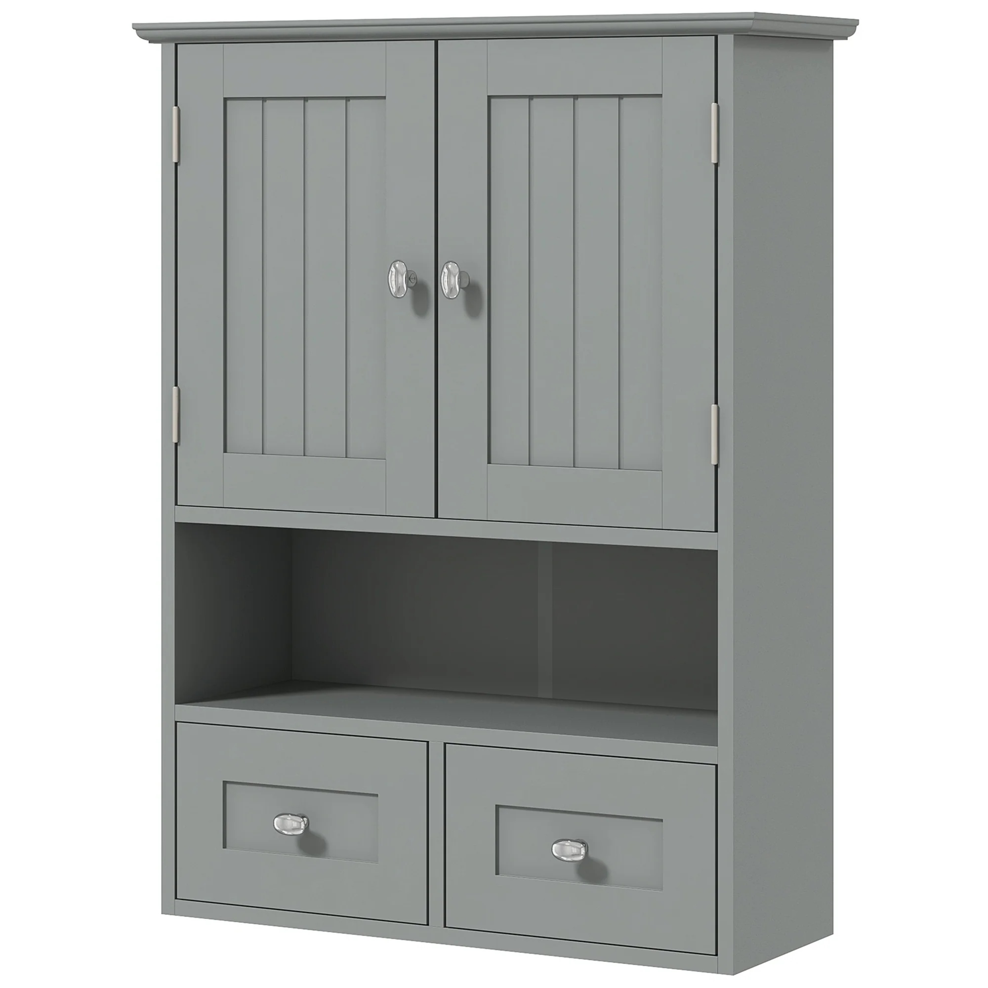 Bathroom Wall Cupboard, Over Toilet Storage Medicine Cabinet with Shelf & Drawers, Grey - Image 2