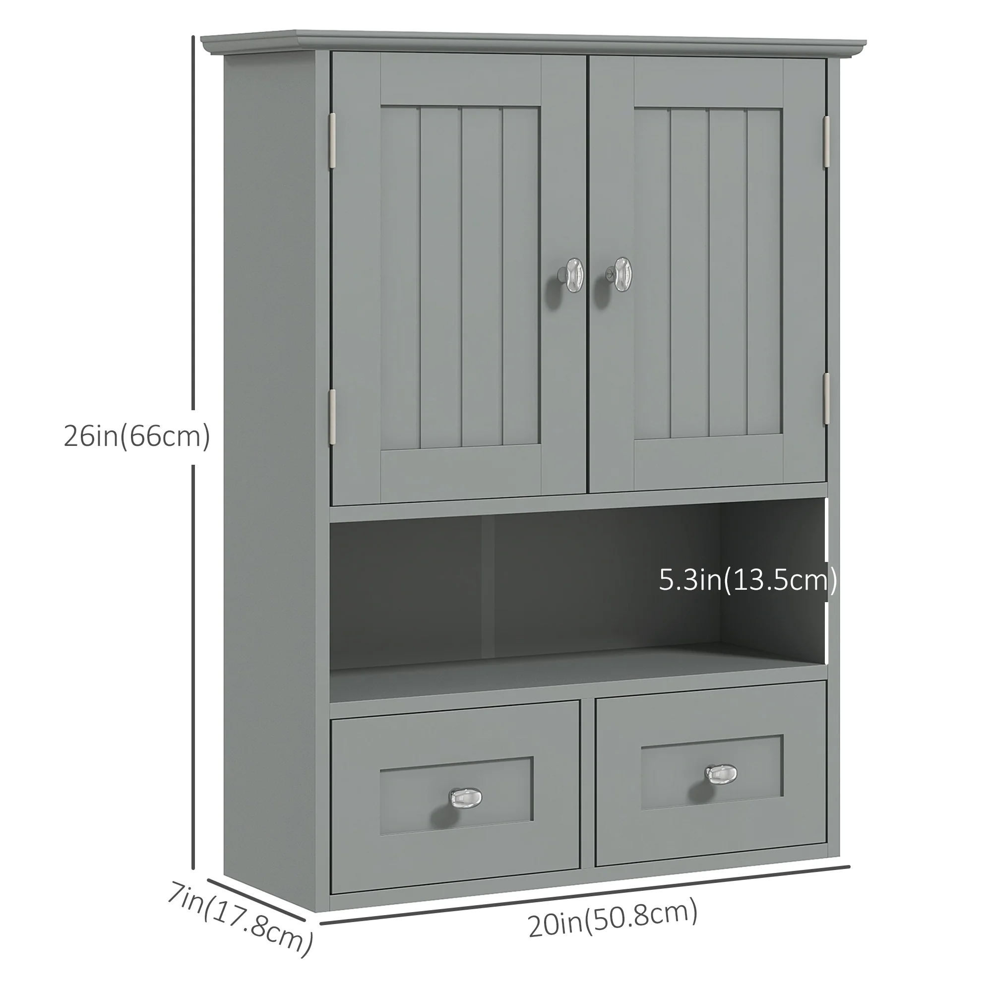 Bathroom Wall Cupboard, Over Toilet Storage Medicine Cabinet with Shelf & Drawers, Grey - Image 5