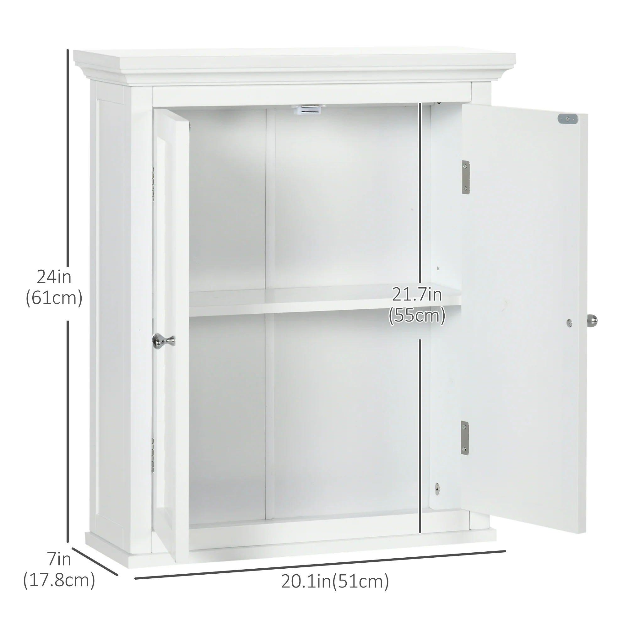 Bathroom Wall Cabinet, Over Toilet Storage Cabinet w/ 2-Tier Cabinet & Adjustable Shelf, White - Image 5