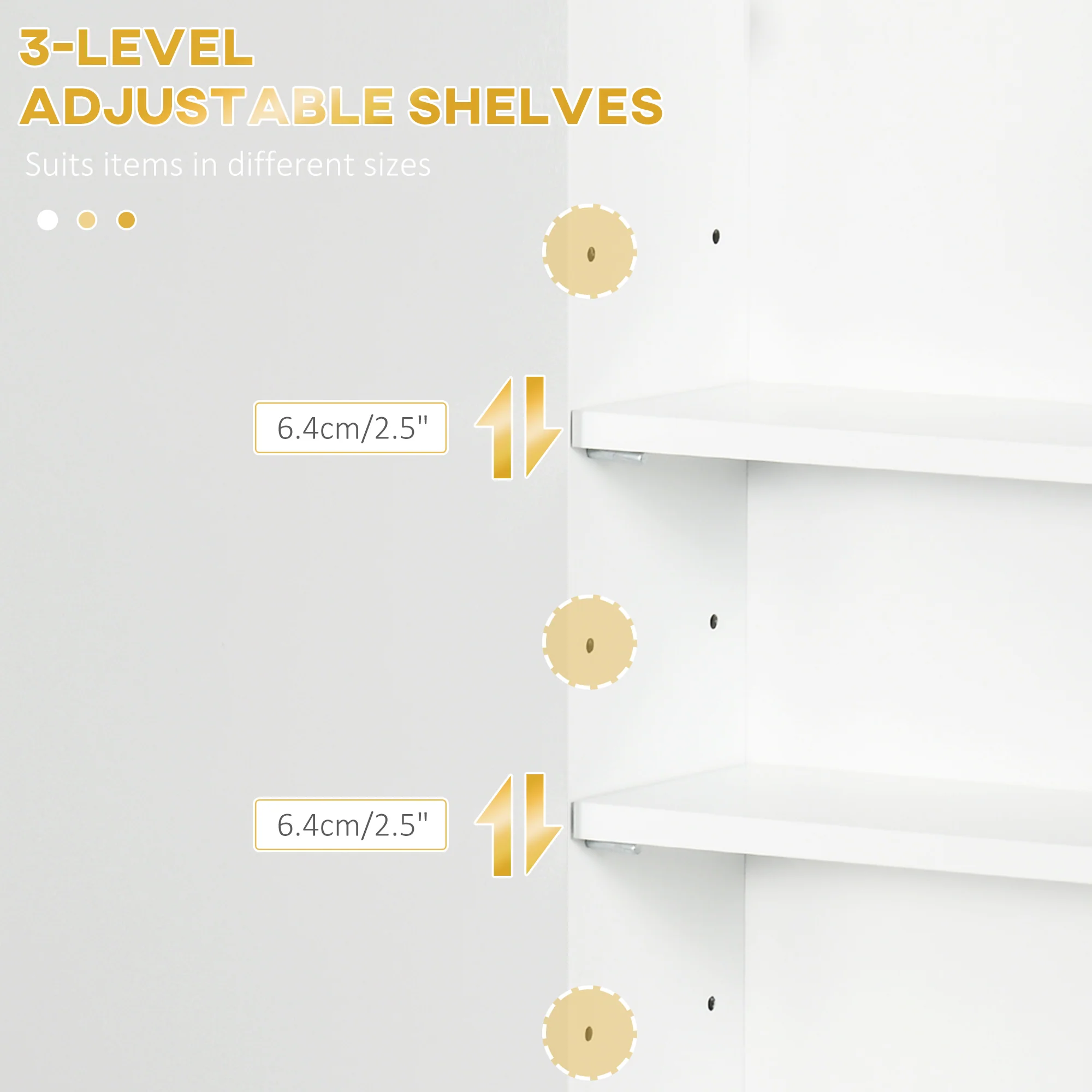 Bathroom Wall Cabinet, Over Toilet Storage Cupboard with Adjustable Shelves, White - Image 7
