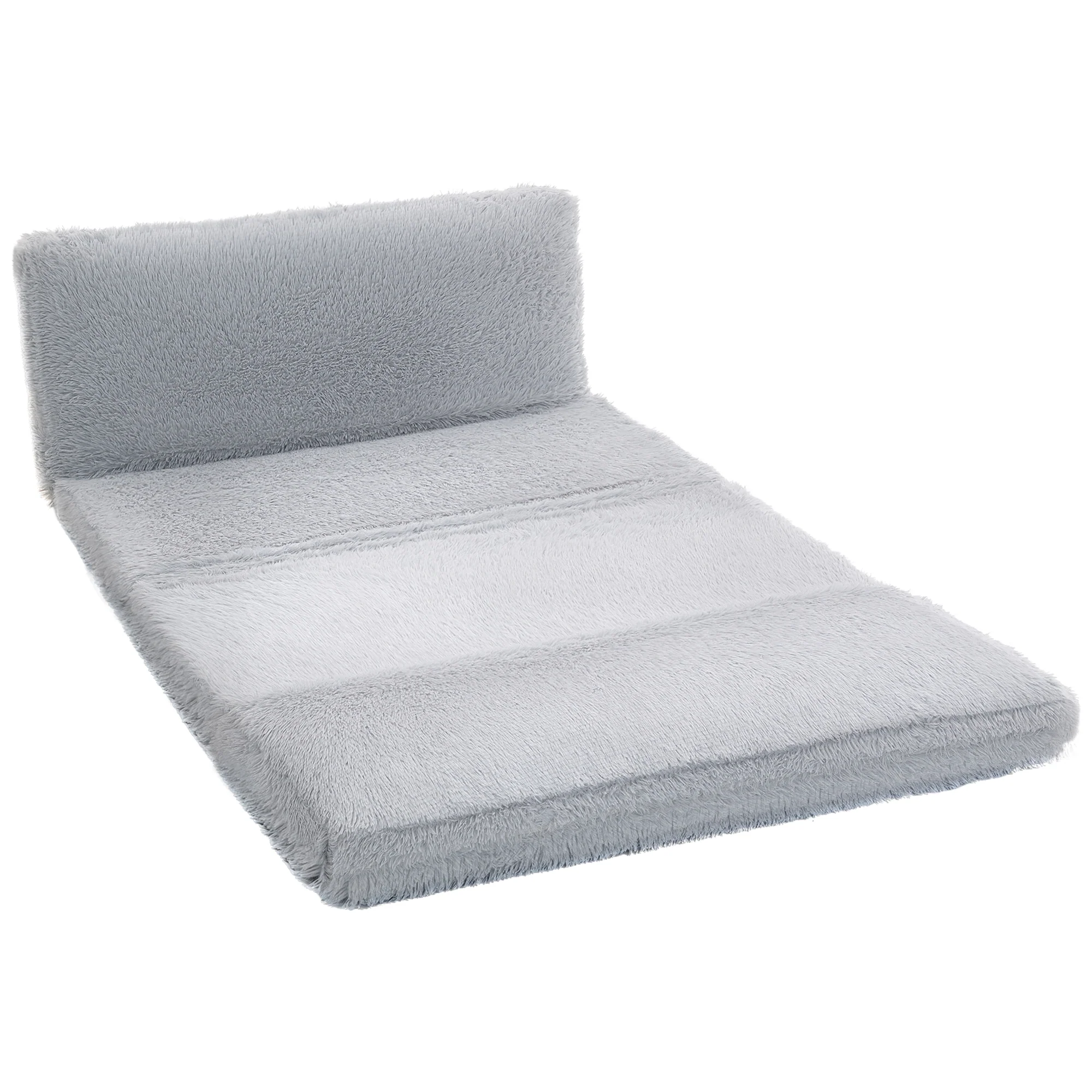 Bean Bag Floor Sofa Bed, Plush Wide Folding Floor Mattress, Wall Couch Sleeper, Light Gray - Image 12