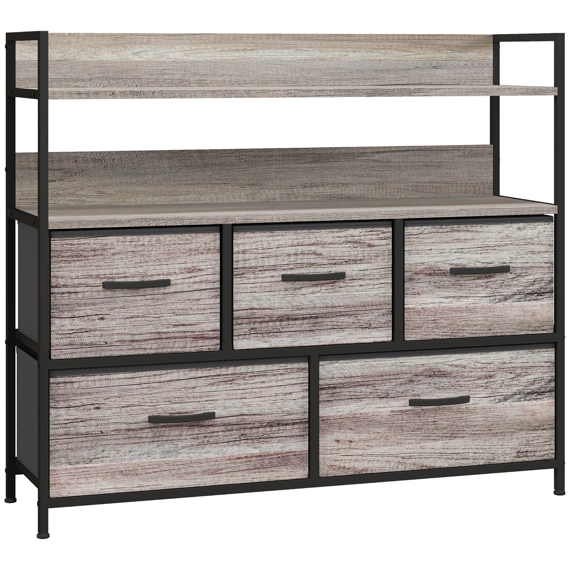 Bedroom Chest of Drawers, Fabric Dresser with 5 Drawers & Open Shelf , Grey Wood Effect - Image 12