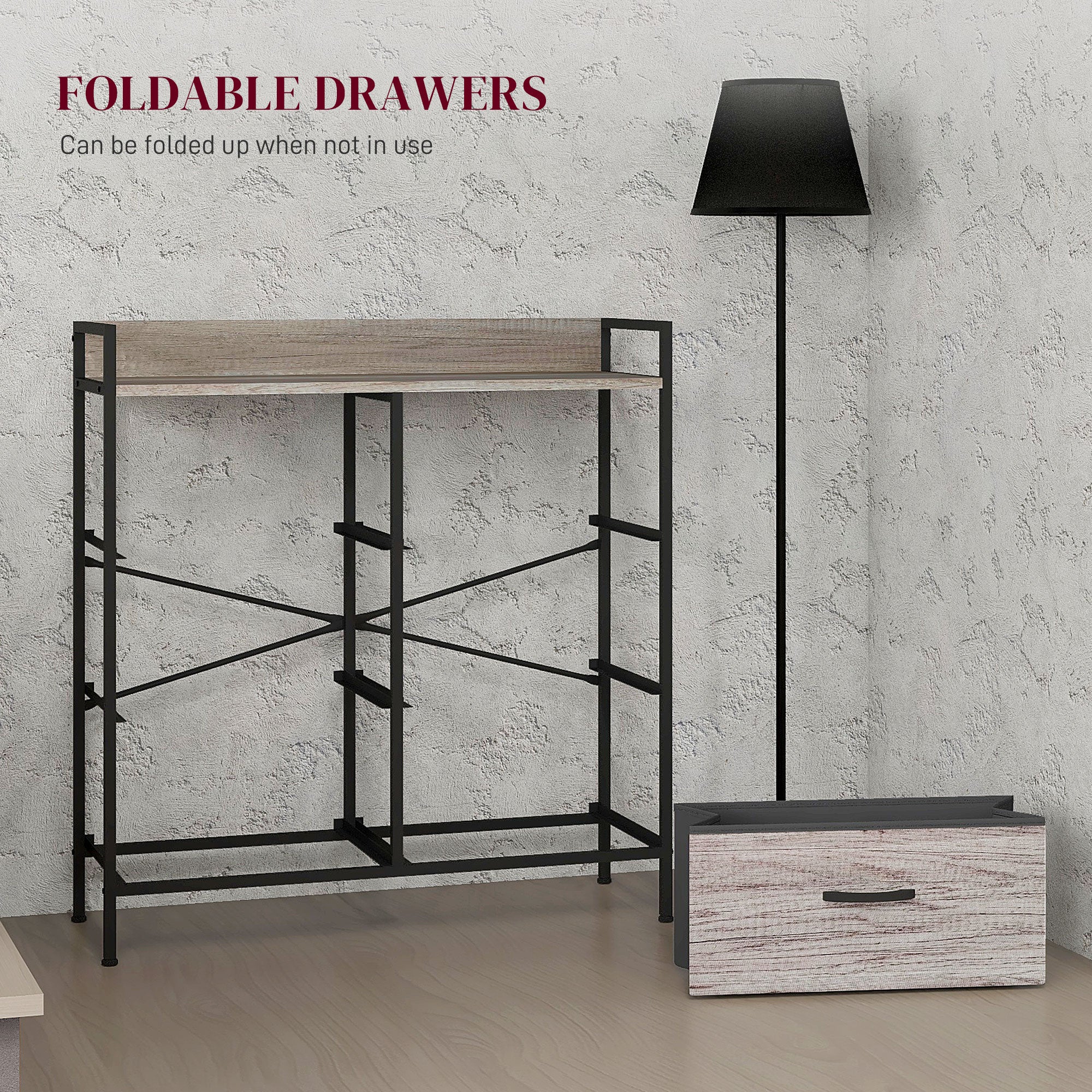 Bedroom Chest of Drawers, Fabric Dresser with 6 Drawers & Open Shelf , Grey Wood Effect - Image 8