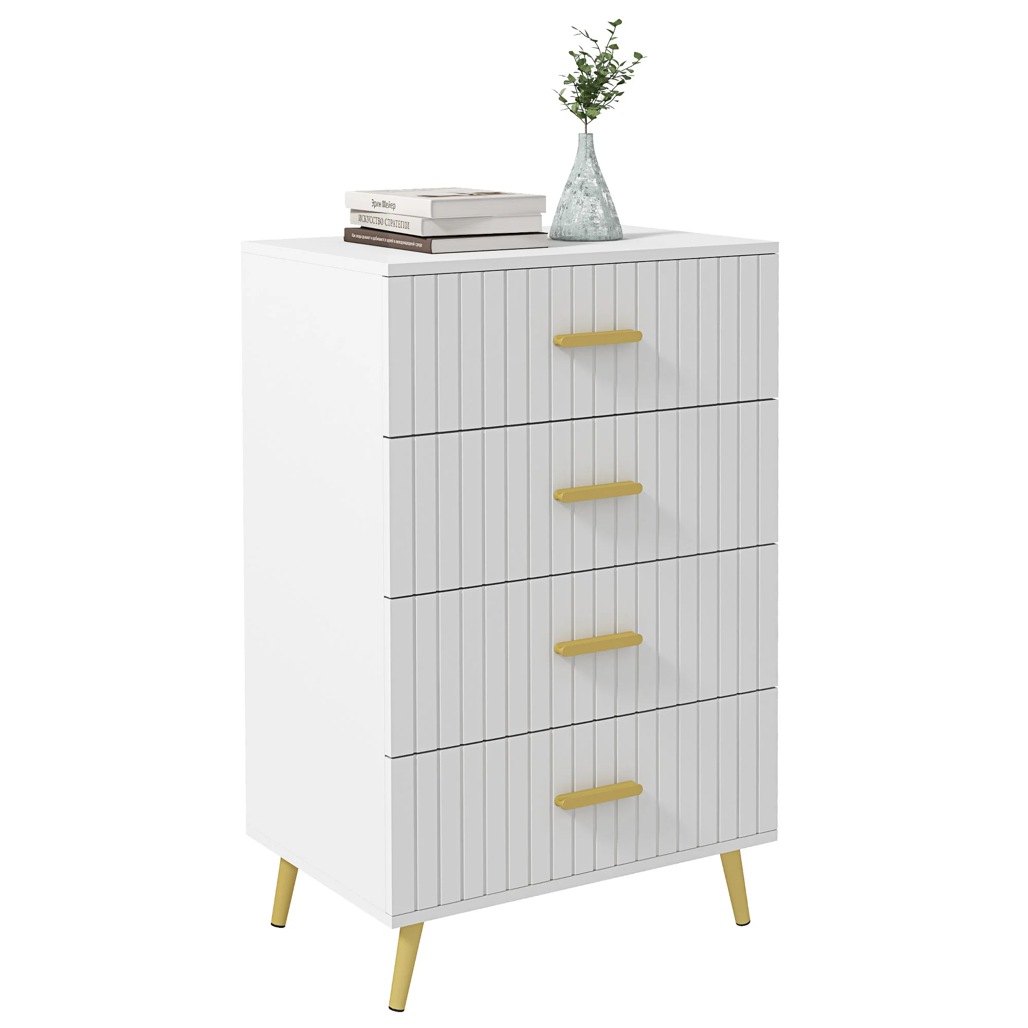 Bedroom Chest of Drawers, 4-Drawer Dresser, Storage Drawer Unit w/ Aluminium Legs, White