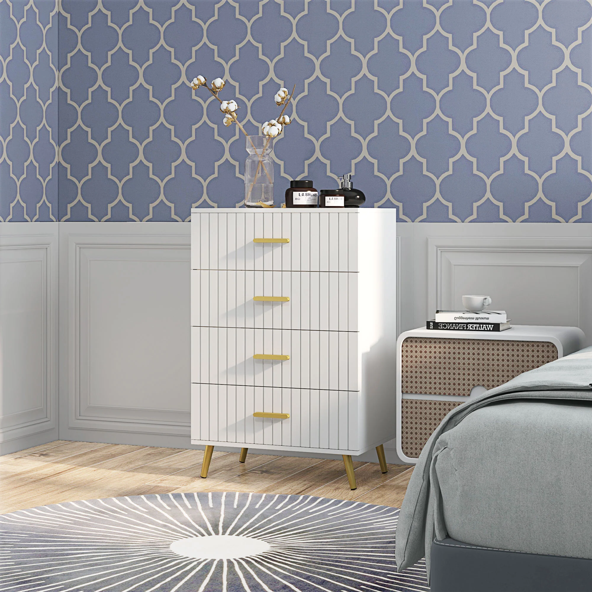Bedroom Chest of Drawers, 4-Drawer Dresser, Storage Drawer Unit w/ Aluminium Legs, White - Image 3