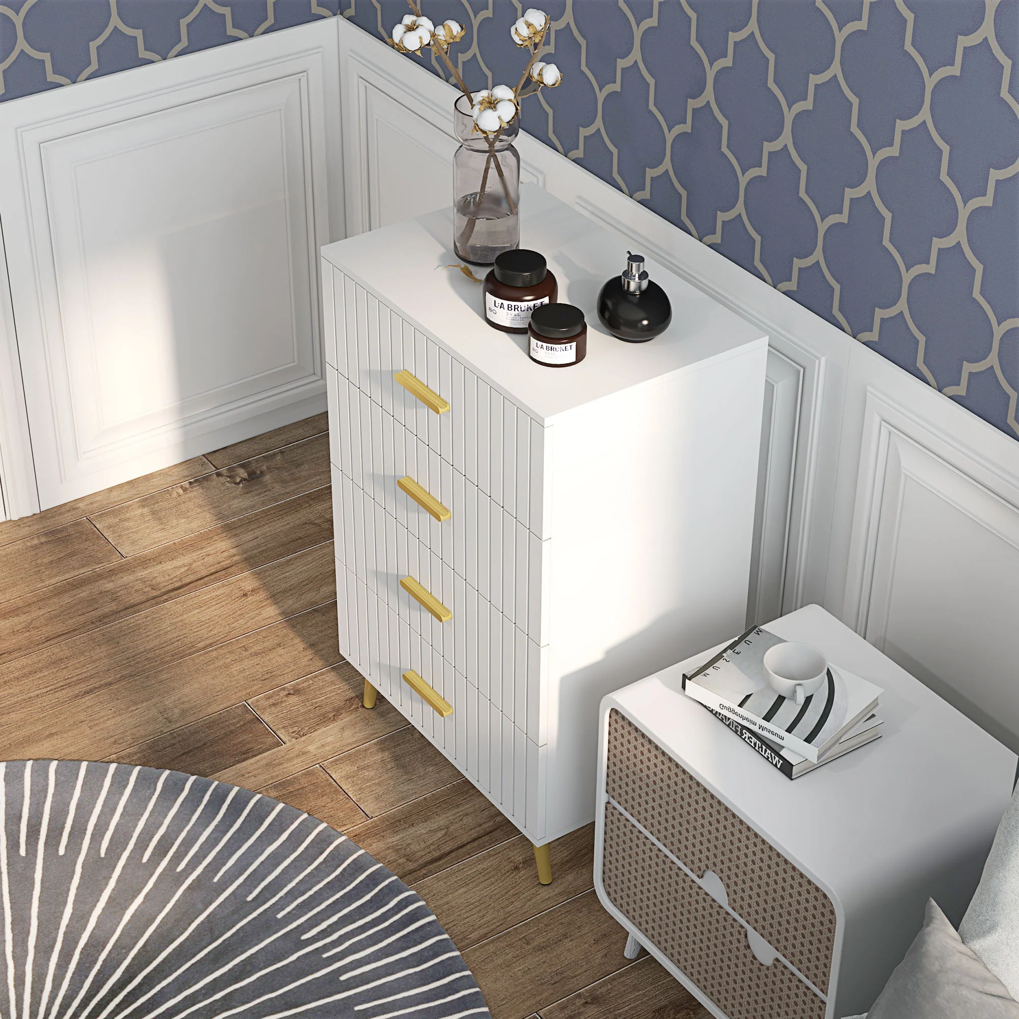 Bedroom Chest of Drawers, 4-Drawer Dresser, Storage Drawer Unit w/ Aluminium Legs, White - Image 9