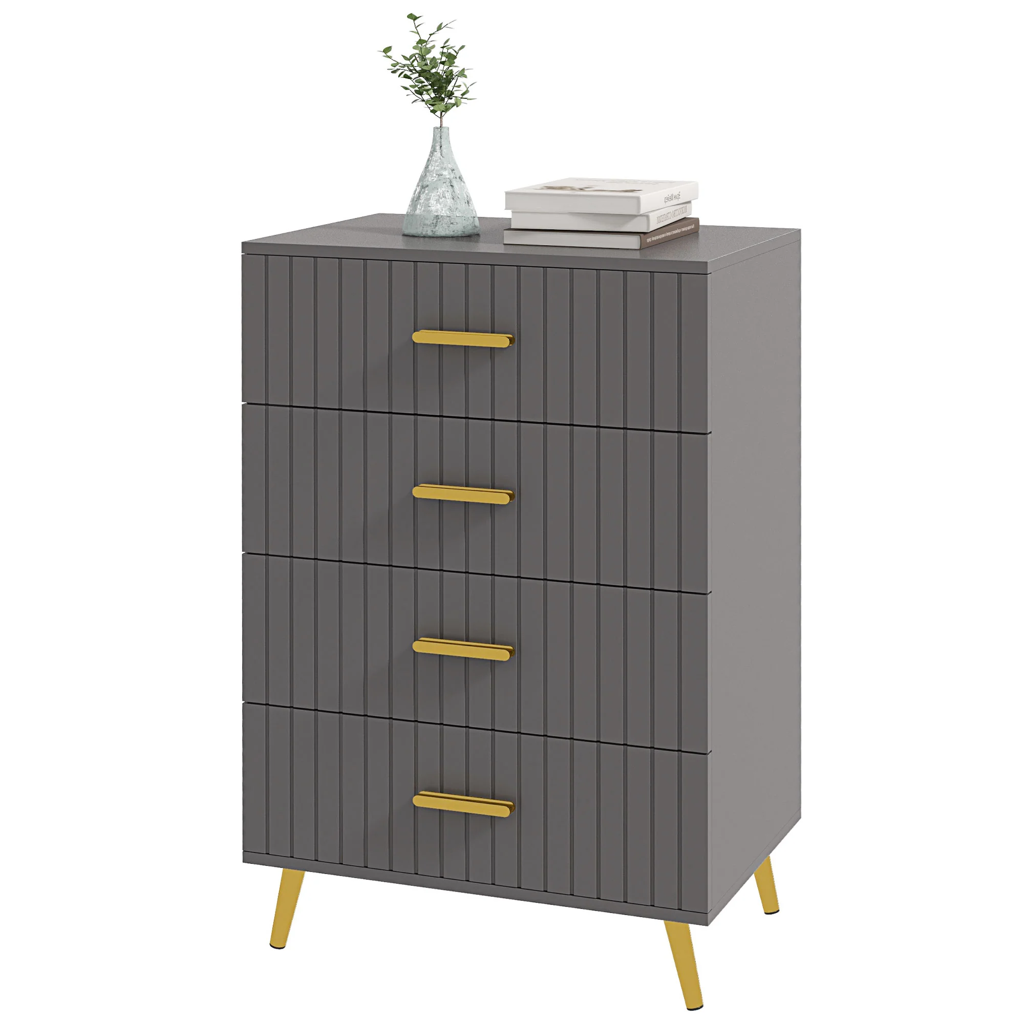 Bedroom Chest of Drawers, Modern 4-Tier Storage Drawer Unit for Living Room, Dark Grey - Image 2