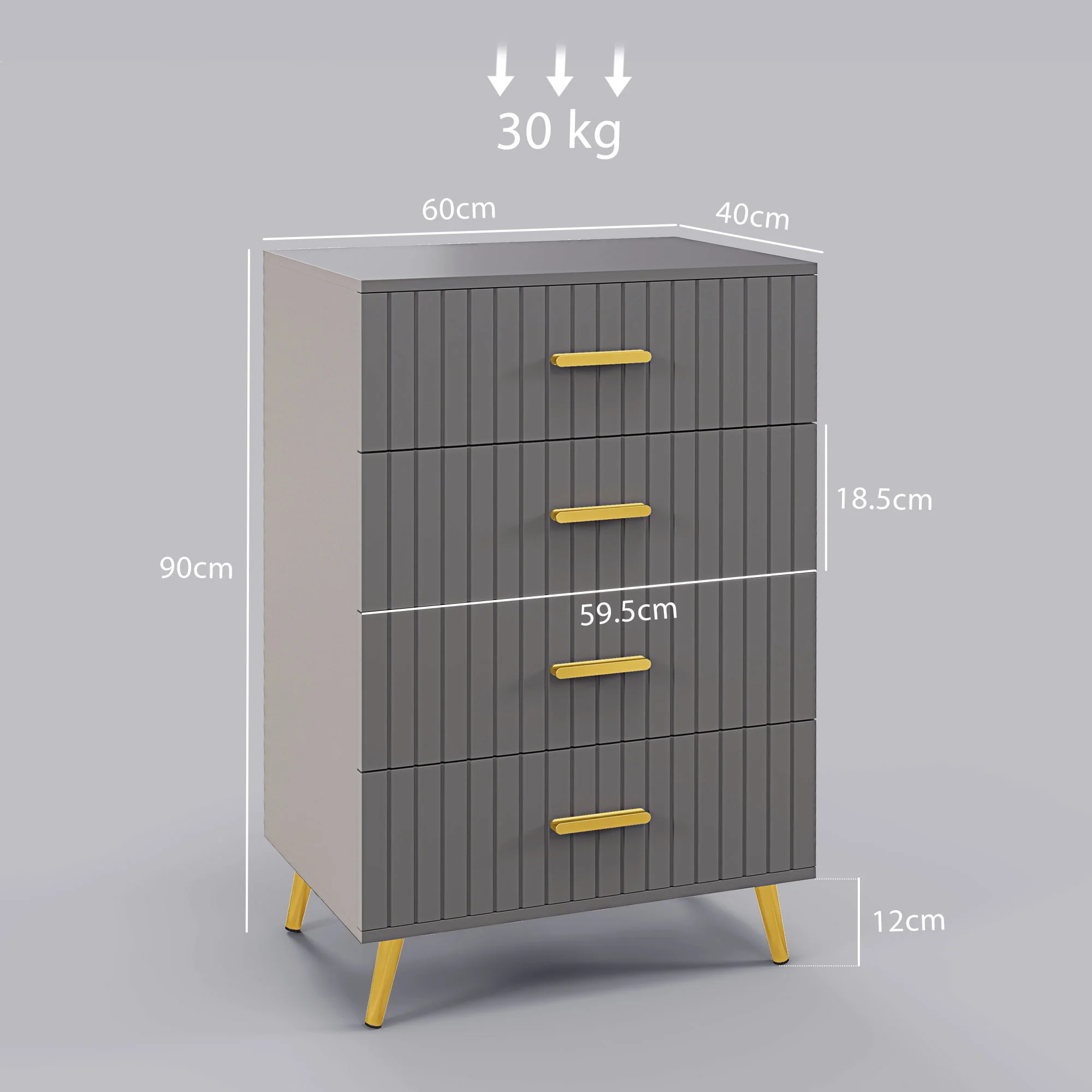 Bedroom Chest of Drawers, Modern 4-Tier Storage Drawer Unit for Living Room, Dark Grey - Image 5