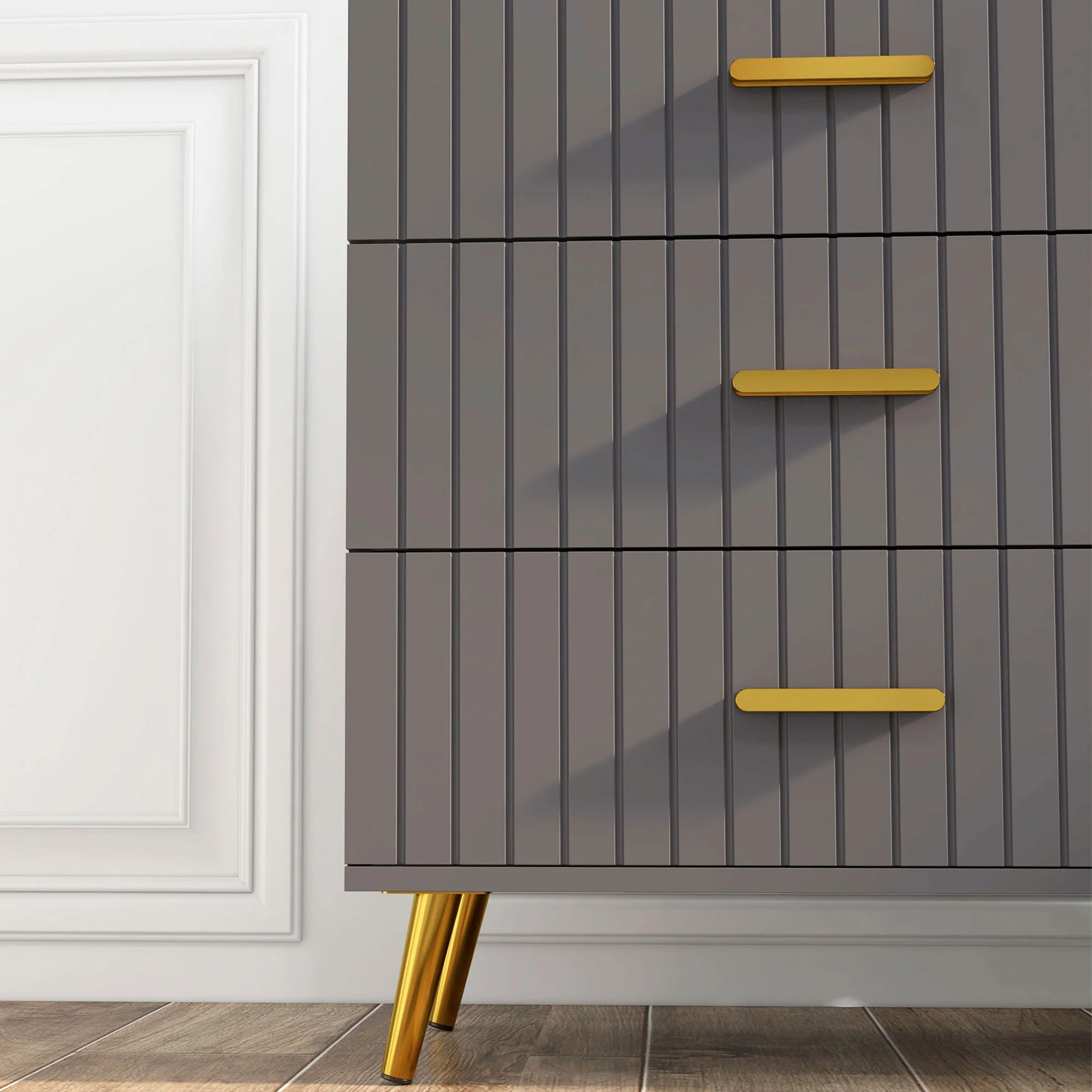 Modern Chest of Drawers, 4-Drawer Dresser Storage with Aluminium Legs, Dark Grey - Image 10