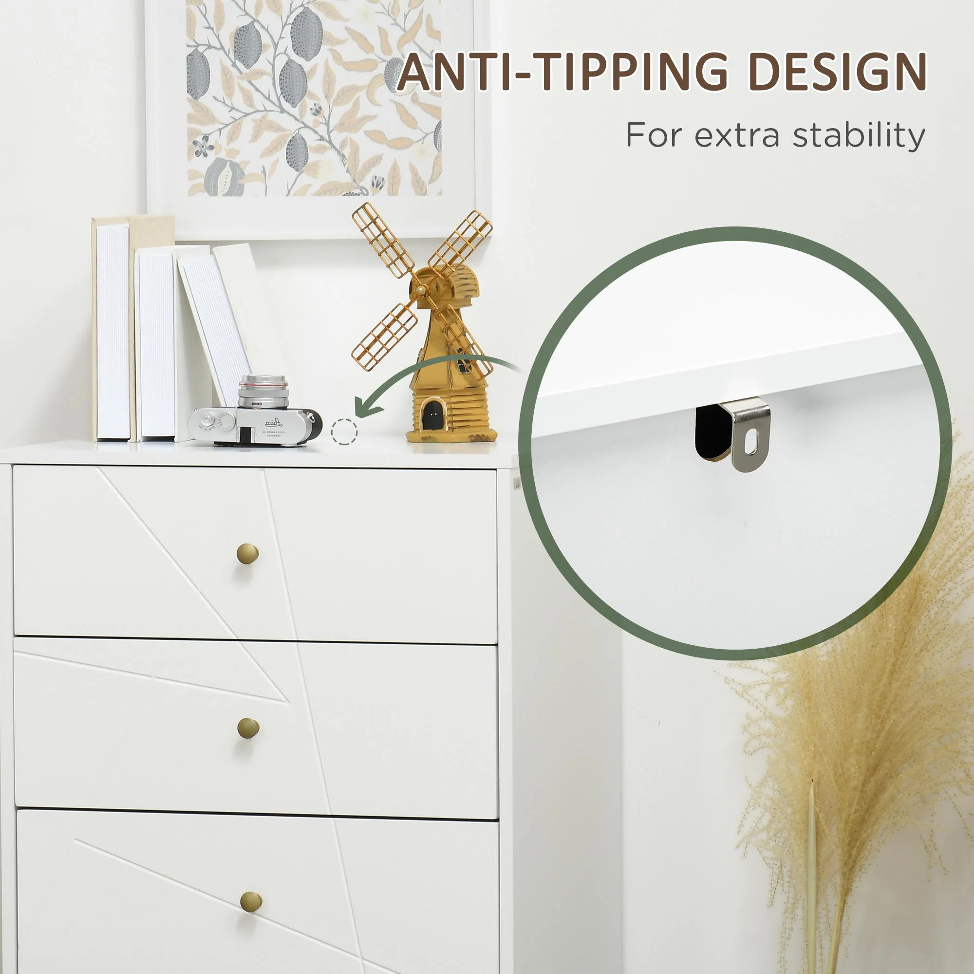 Bedroom Tallboy 4-Drawer Dresser, Modern Storage Drawer Unit with Hairpin Legs, White - Image 8