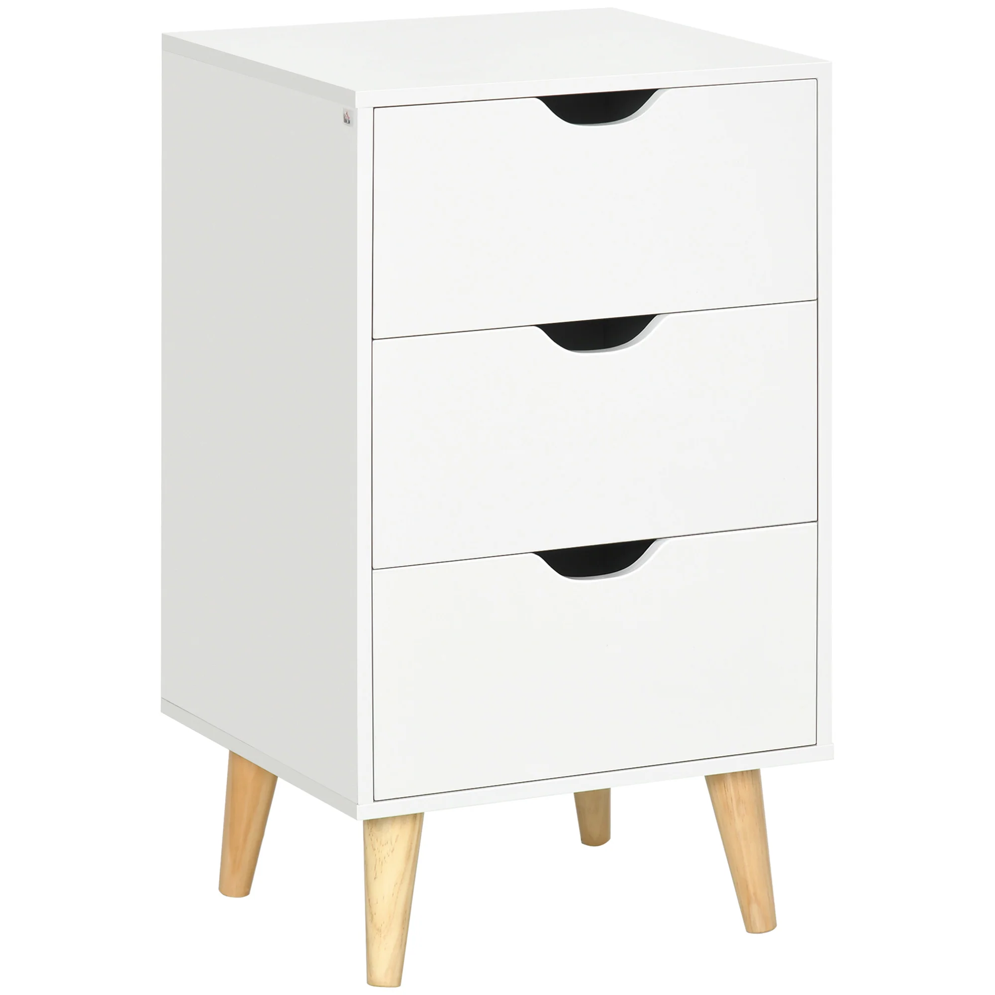 Bedside Cabinet with 3 Drawers & Wood Legs, Modern Small Side Table for Bedroom, White