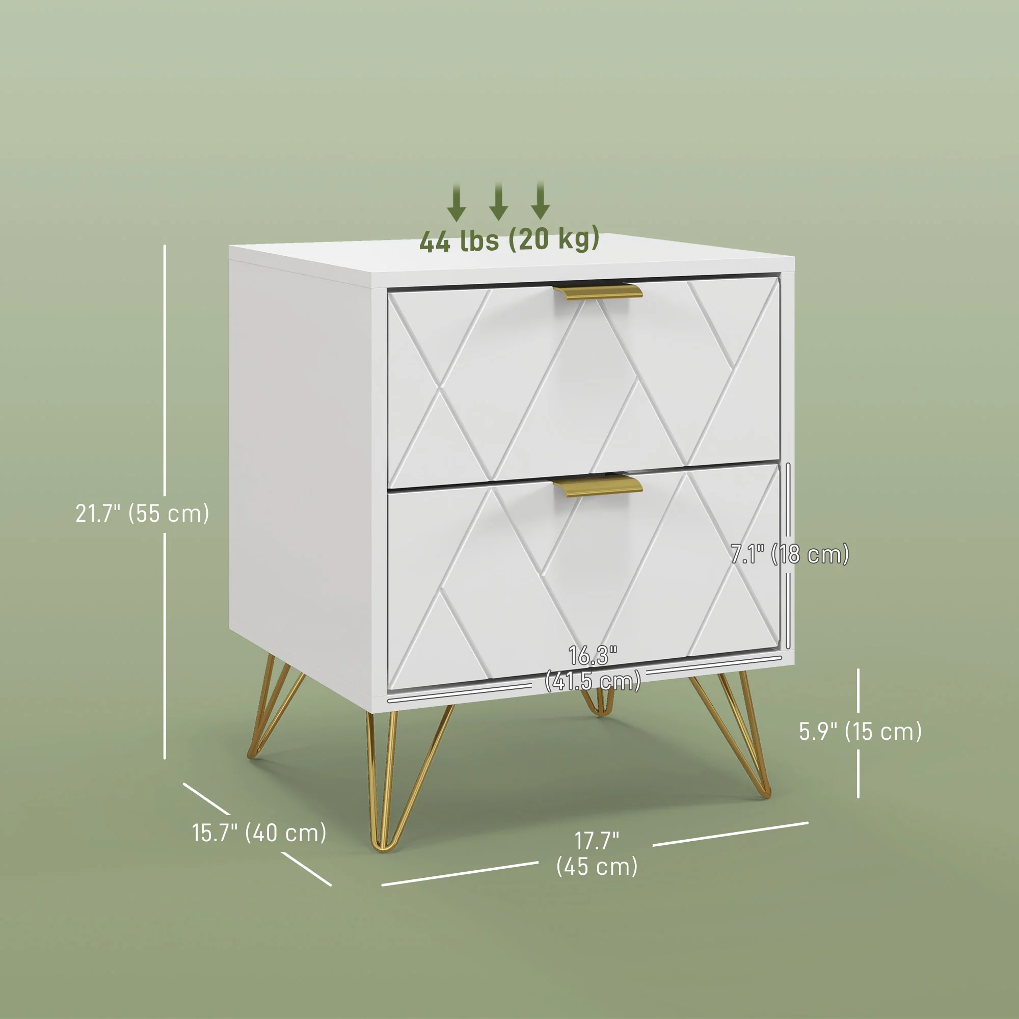 Modern Nightstand with 2 Drawers, Sofa End Table with Storage & Gold Hairpin Legs, White - Image 5