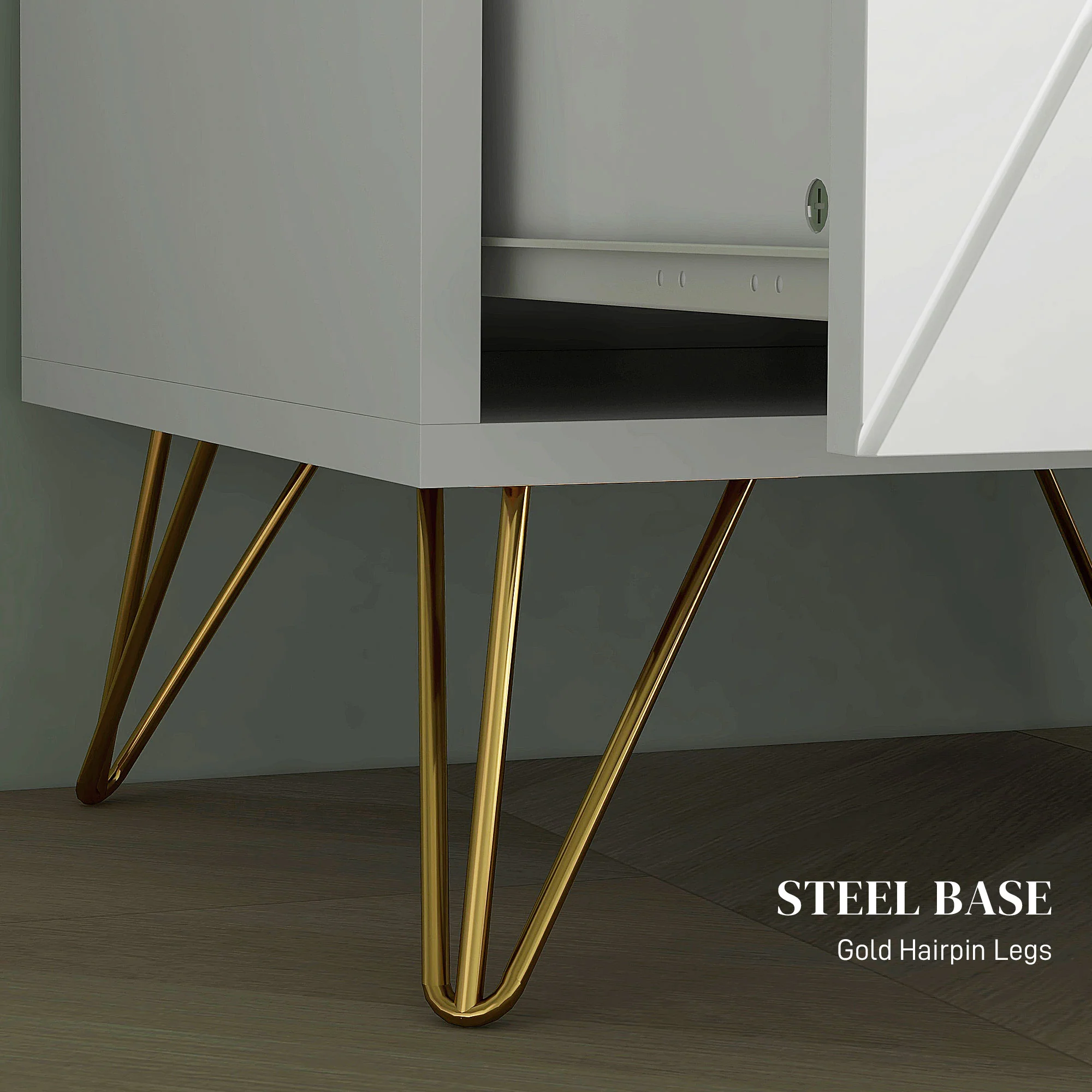 Modern Nightstand with 2 Drawers, Sofa End Table with Storage & Gold Hairpin Legs, White - Image 7