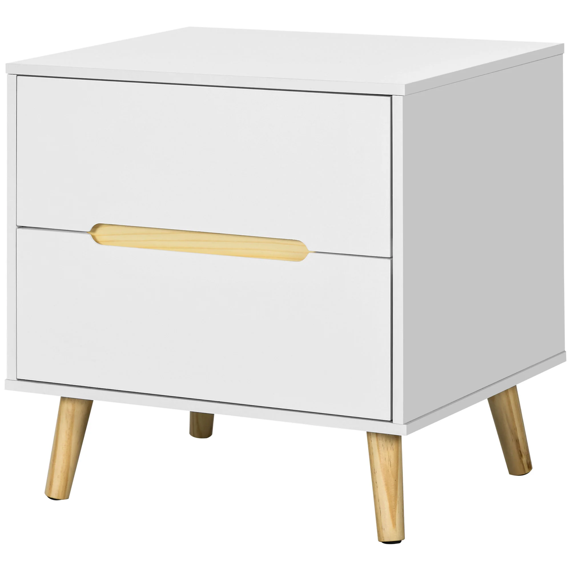 Modern Bedside Table, Nightstand with 2 Drawers, Side End Table with Solid Wood Legs, White - Image 2