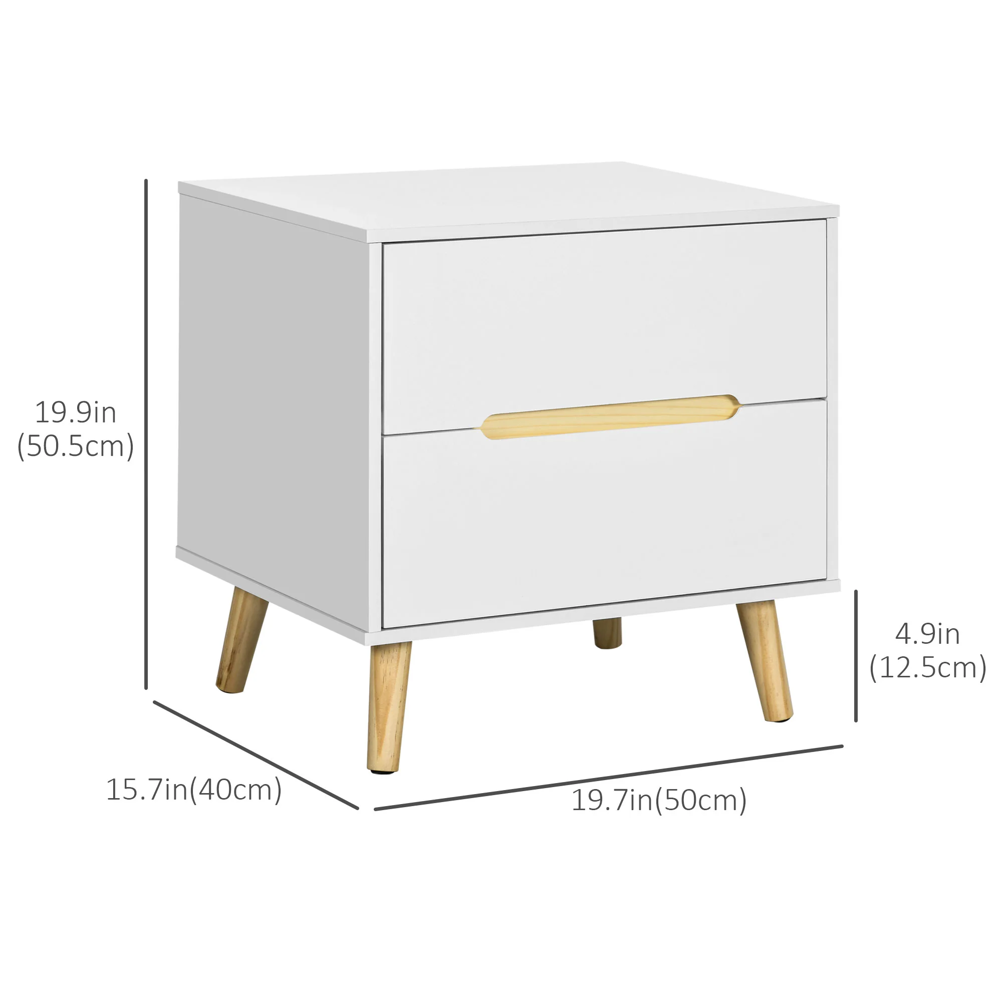 Modern Bedside Table, Nightstand with 2 Drawers, Side End Table with Solid Wood Legs, White - Image 5
