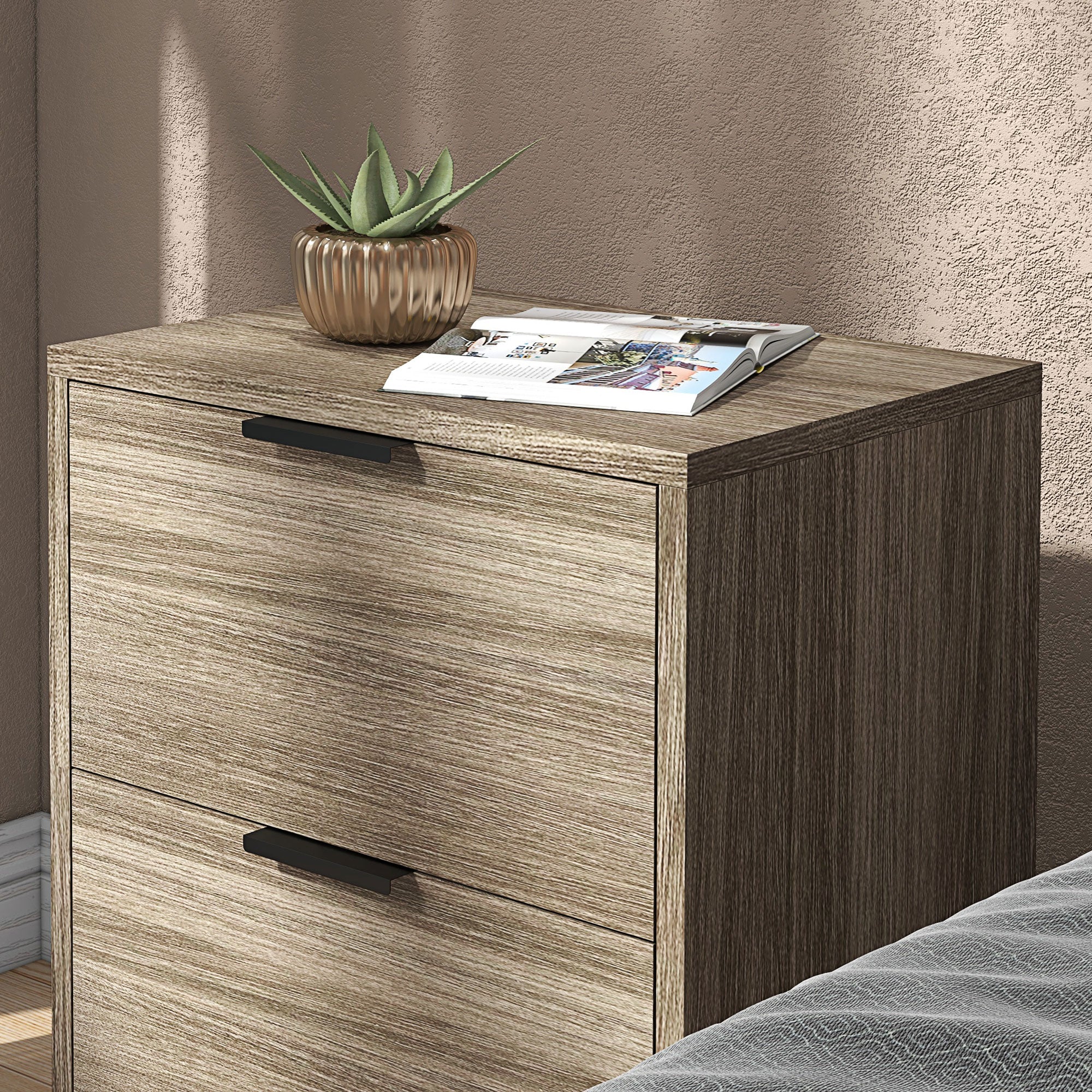 Bedside Tables Set of 2 with Drawers & Steel Legs, Sofa End Tables for Living Room, Grey - Image 10