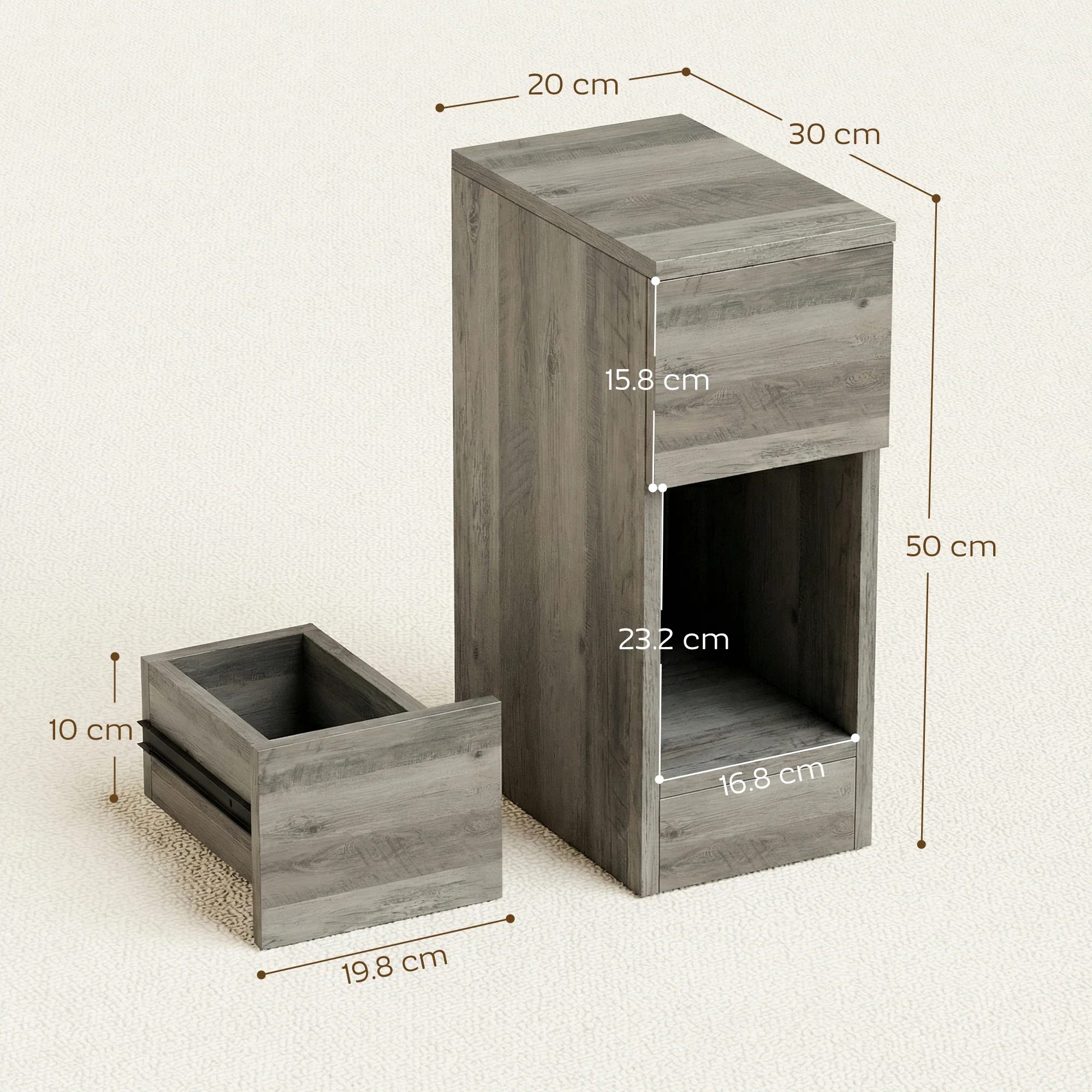 Bedside Tables Set of 2, Modern Side Tables with Drawer and Shelf, Nightstands for Bedroom, Living Room, Grey - Image 5