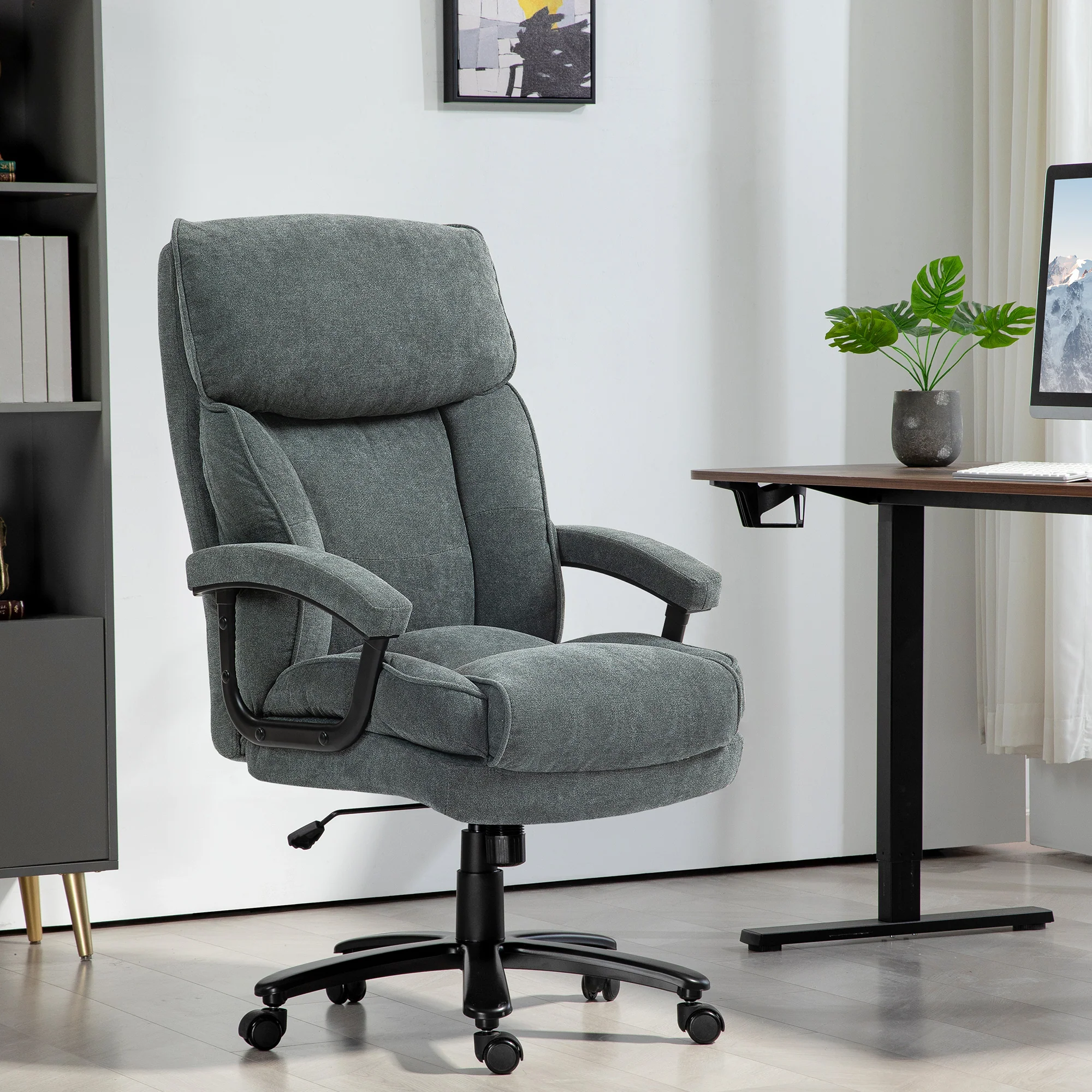 Big and Tall Office Chair, Up to 450 lbs. Overstuffed Executive Office Chair with Swivel Wheels, Grey - Image 3