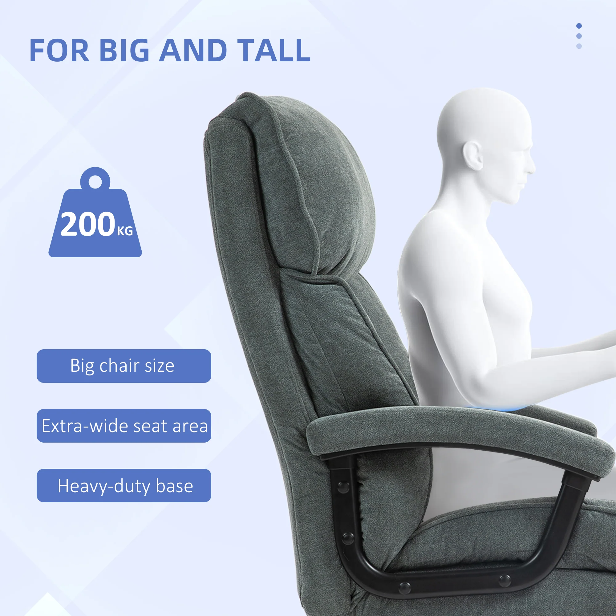 Big and Tall Office Chair, Up to 450 lbs. Overstuffed Executive Office Chair with Swivel Wheels, Grey - Image 6