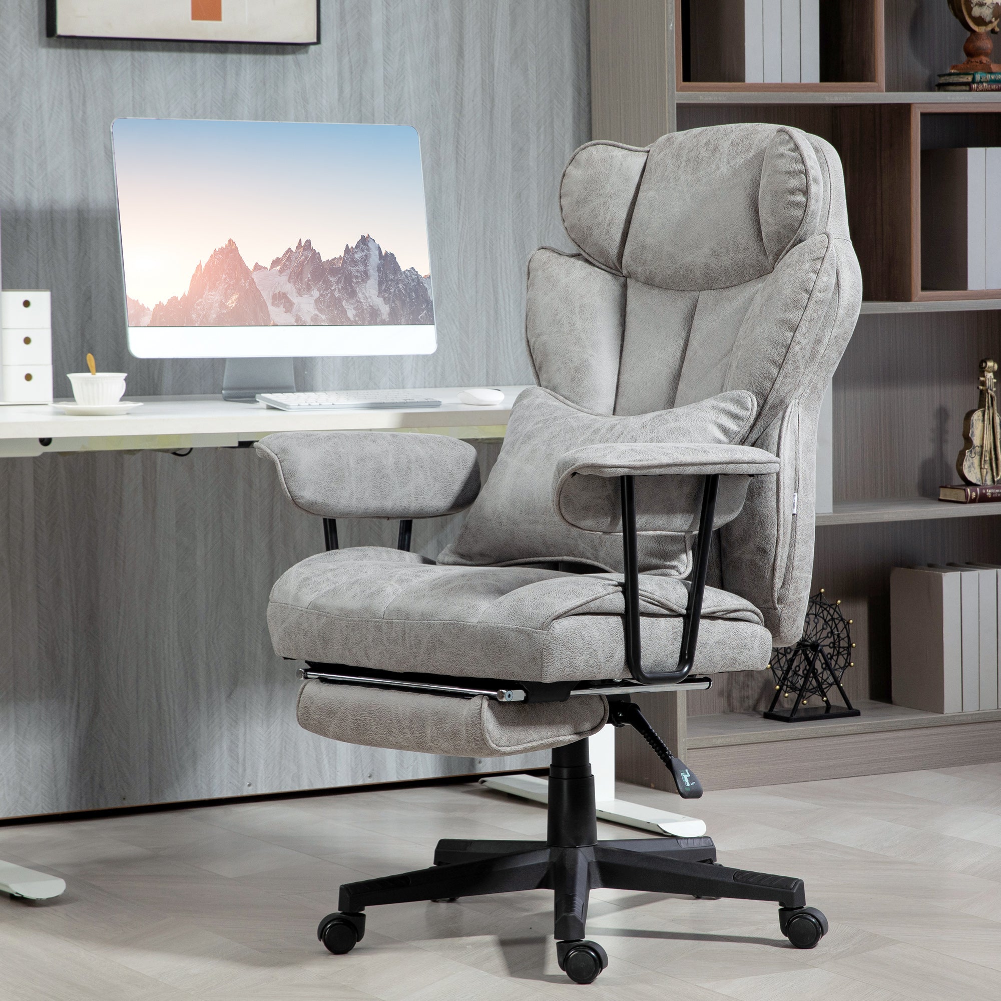 396 lbs Big & Tall Office Chair with Footrest Lumbar Support & Reclining, Gray - Image 4