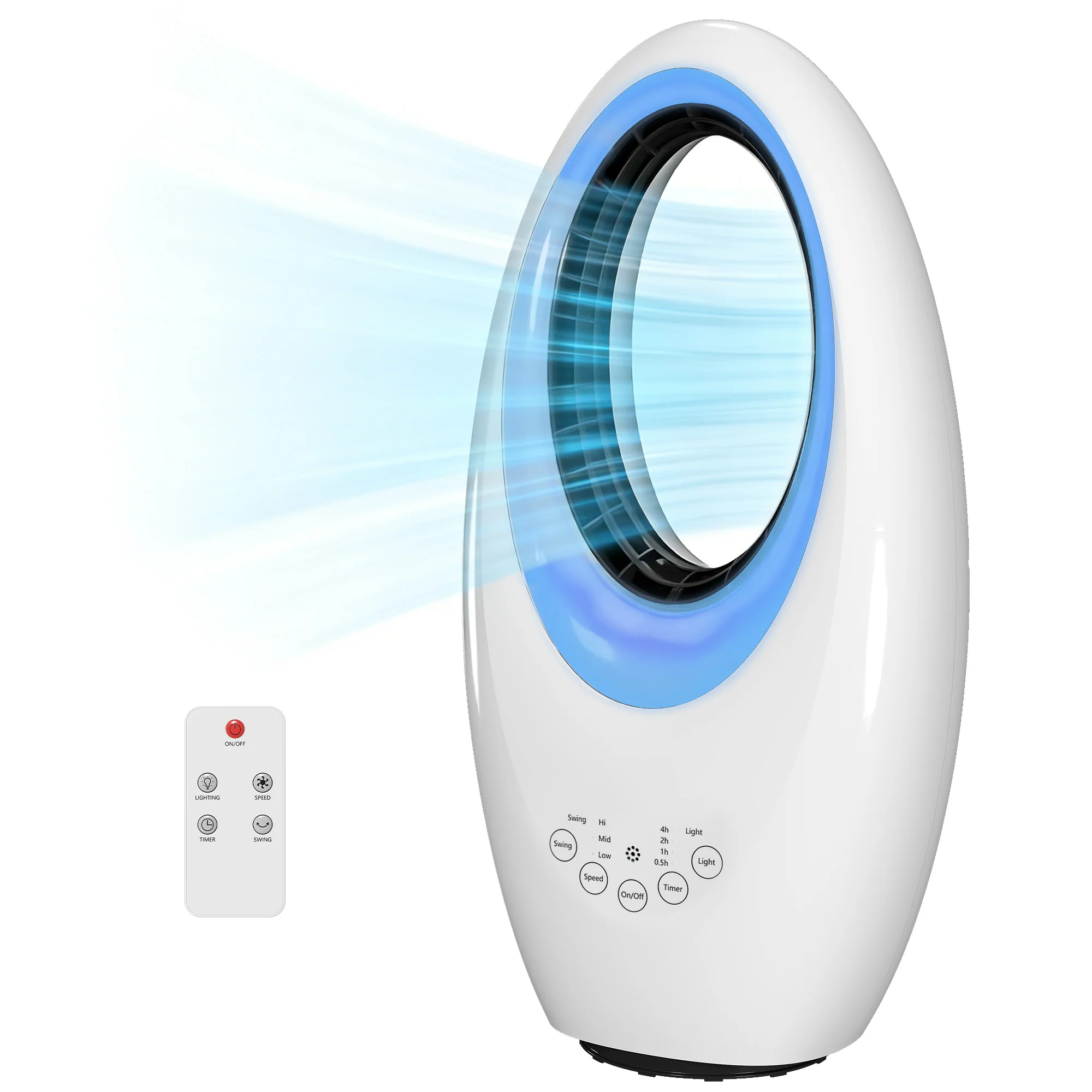 Bladeless Tower Fan for Bedroom, 36dB Standing Cooling Fan with 60° Oscillating, LED Lights, 3 Speeds, 7.5H Timer, Remote Control, White - Image 2