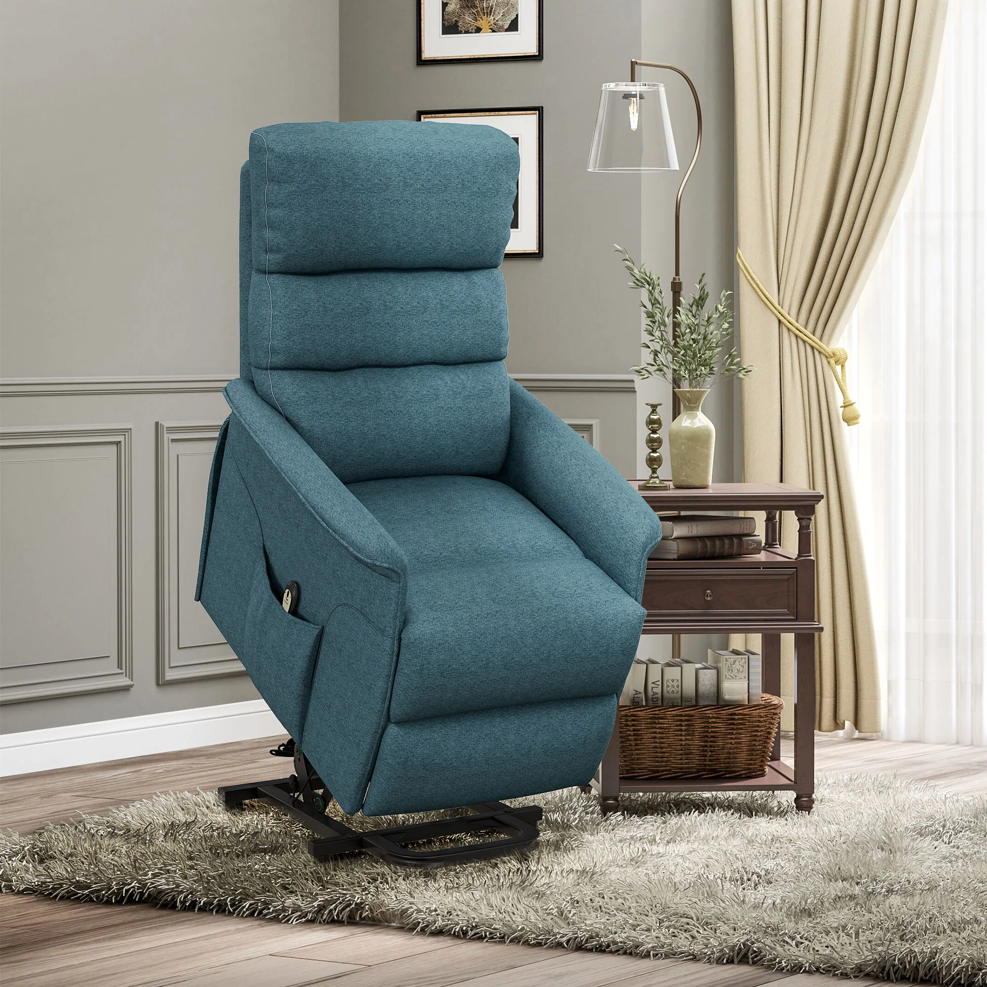 Electric Power Lift Chair with 135° Recline & Remote Control for Elderly Comfort, Blue - Image 3