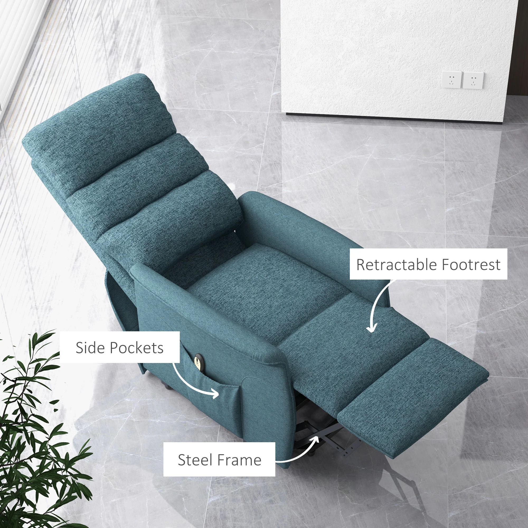 Electric Power Lift Chair with 135° Recline & Remote Control for Elderly Comfort, Blue - Image 9