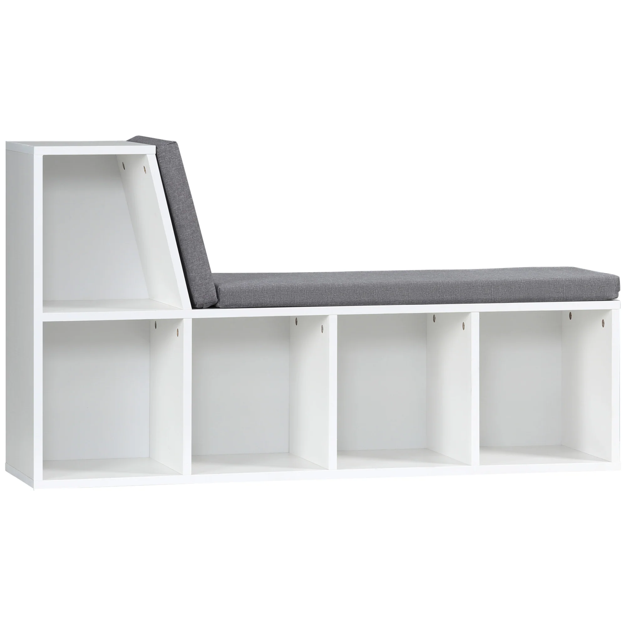 5 Cube Storage Bookshelf with Cushioned Reading Nook for Home Office, Kid Room, Grey