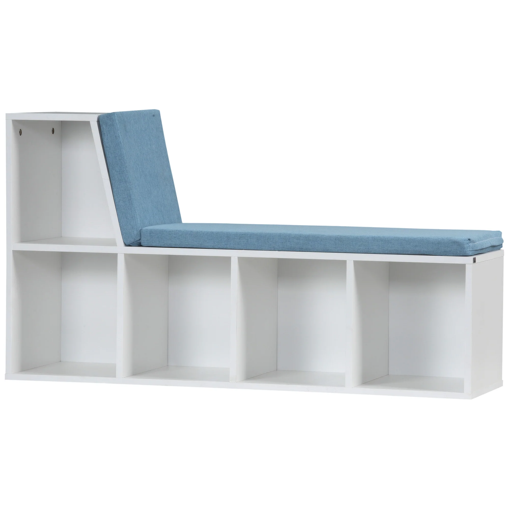 5 Cube Storage Bookshelf with Cushioned Reading Nook for Home Office, Kid Room, Blue - Image 2