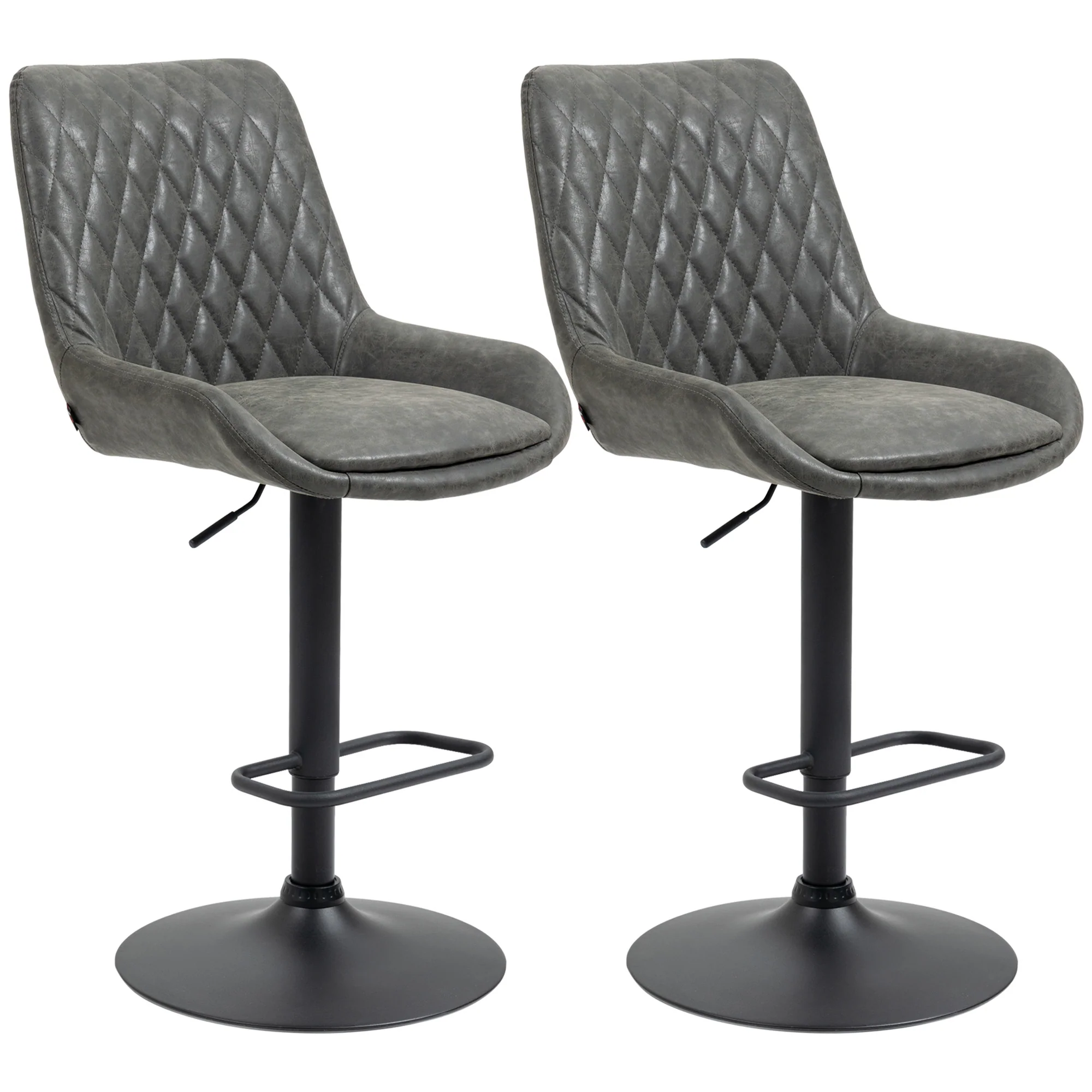 Retro Bar Stools Set of 2 with Wide Seat, Height Adjustable Swivel Dining Chairs, Dark Grey - Image 2