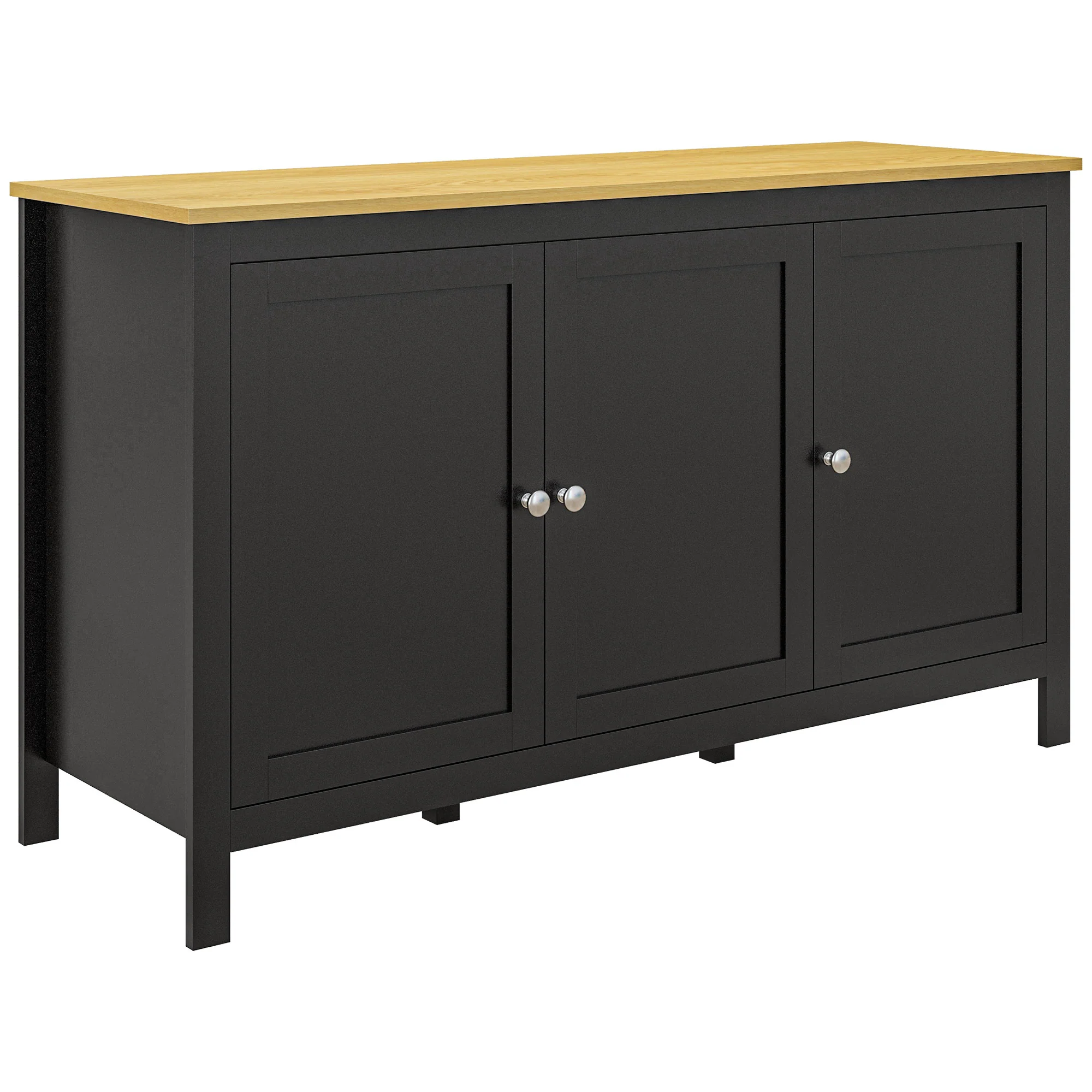 Buffet Cabinet with Doors & 2 Adjustable Shelves, Black & Natural