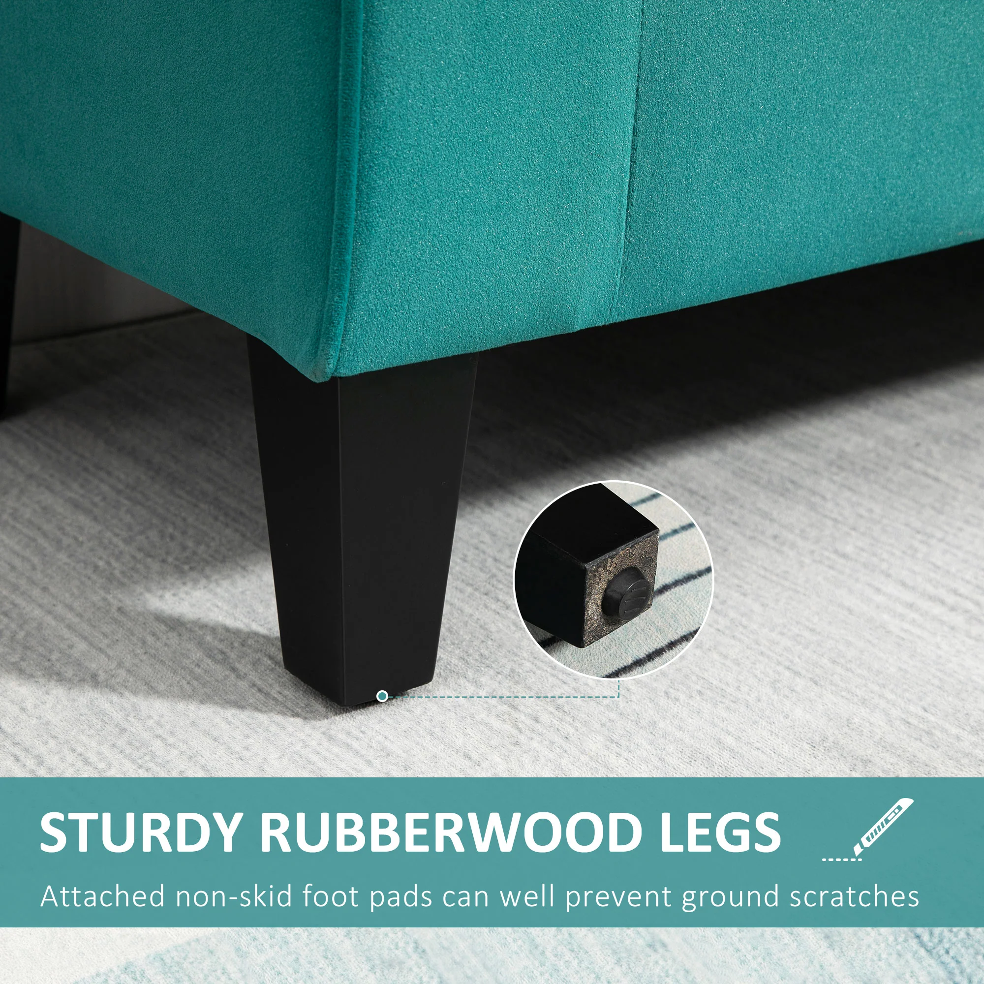 Button Tufted Storage Ottoman, Upholstered Bench with Rolled Armrests, Green - Image 10