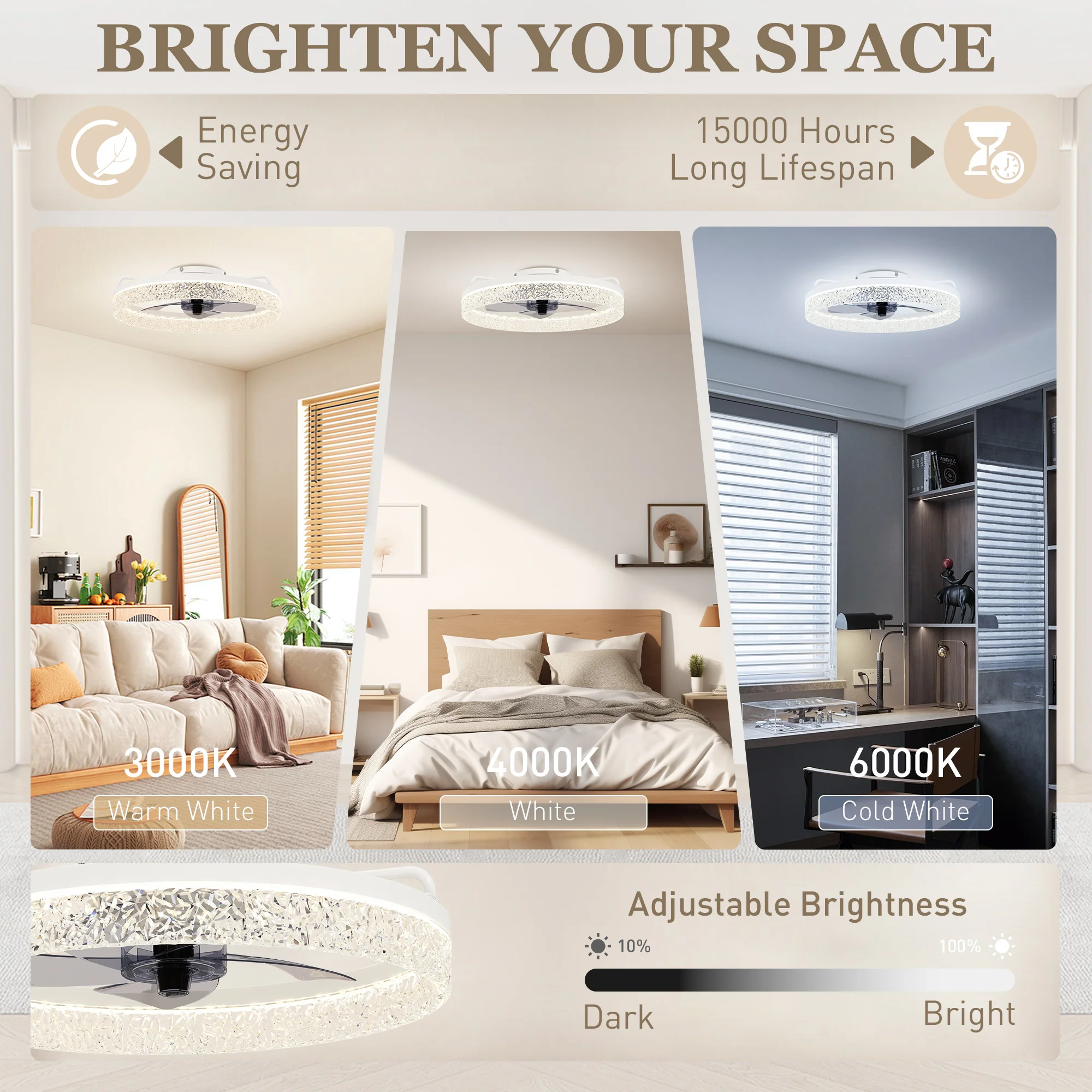 Ceiling Fans with Lights and Remote & App Control, 50 cm Modern LED Ceiling Fan Light with 3 Colour Temperatures, 6 Speed, Timer, Dimmable, Quiet Reversible DC Motor, for Bedroom, Study, White - Image 7