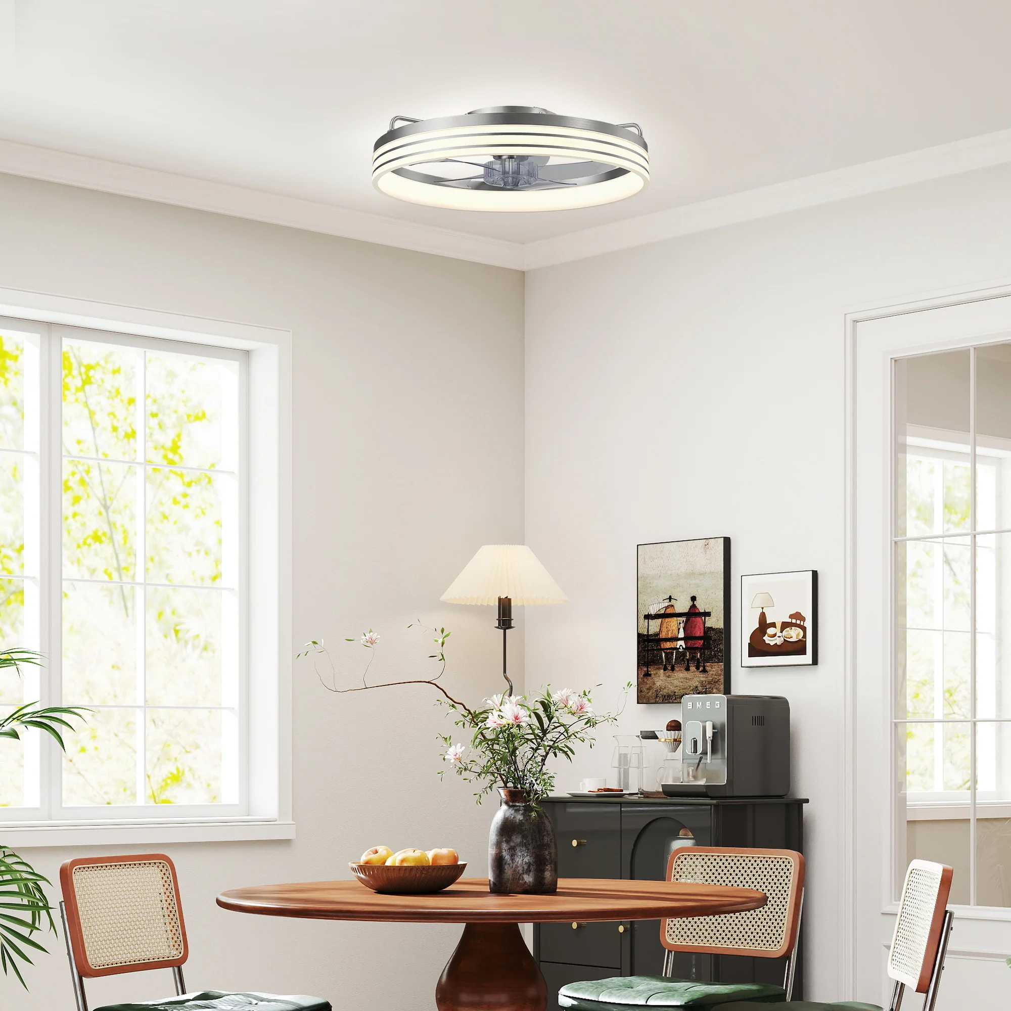 Ceiling Fans with Lights and Remote & App Control, 50 cm Modern LED Ceiling Fan Light with 3 Colour Temperatures, 6 Speed, Timer, Dimmable, Quiet Reversible DC Motor, for Bedroom, Silver Tone - Image 4