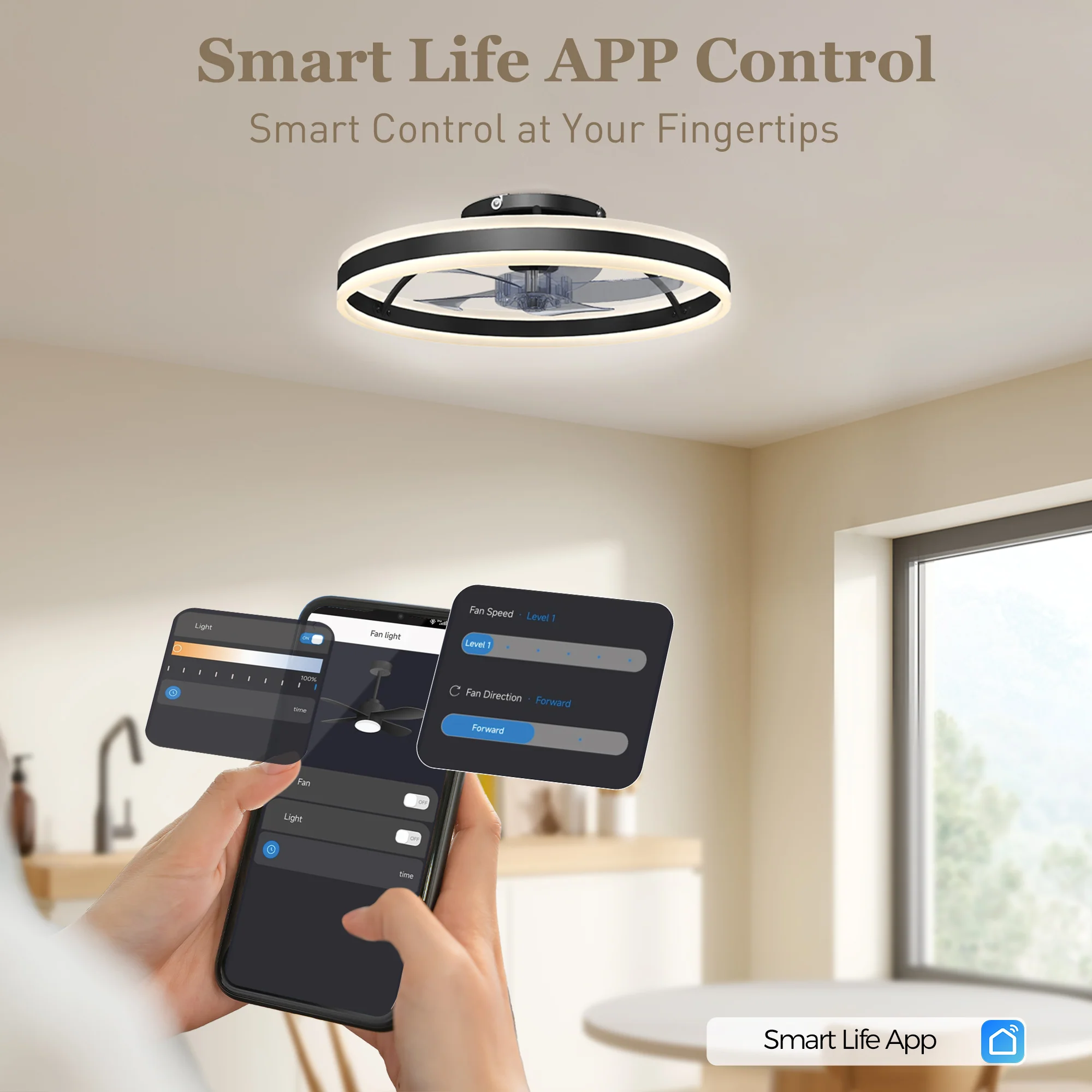 Ceiling Fans with Lights and Remote & App Control, 50 cm Modern LED Ceiling Fan Light with 3 Colour Temperatures, 6 Speed, Dimmable, Timer Quiet Reversible DC Motor, for Bedroom, Study, Black - Image 6