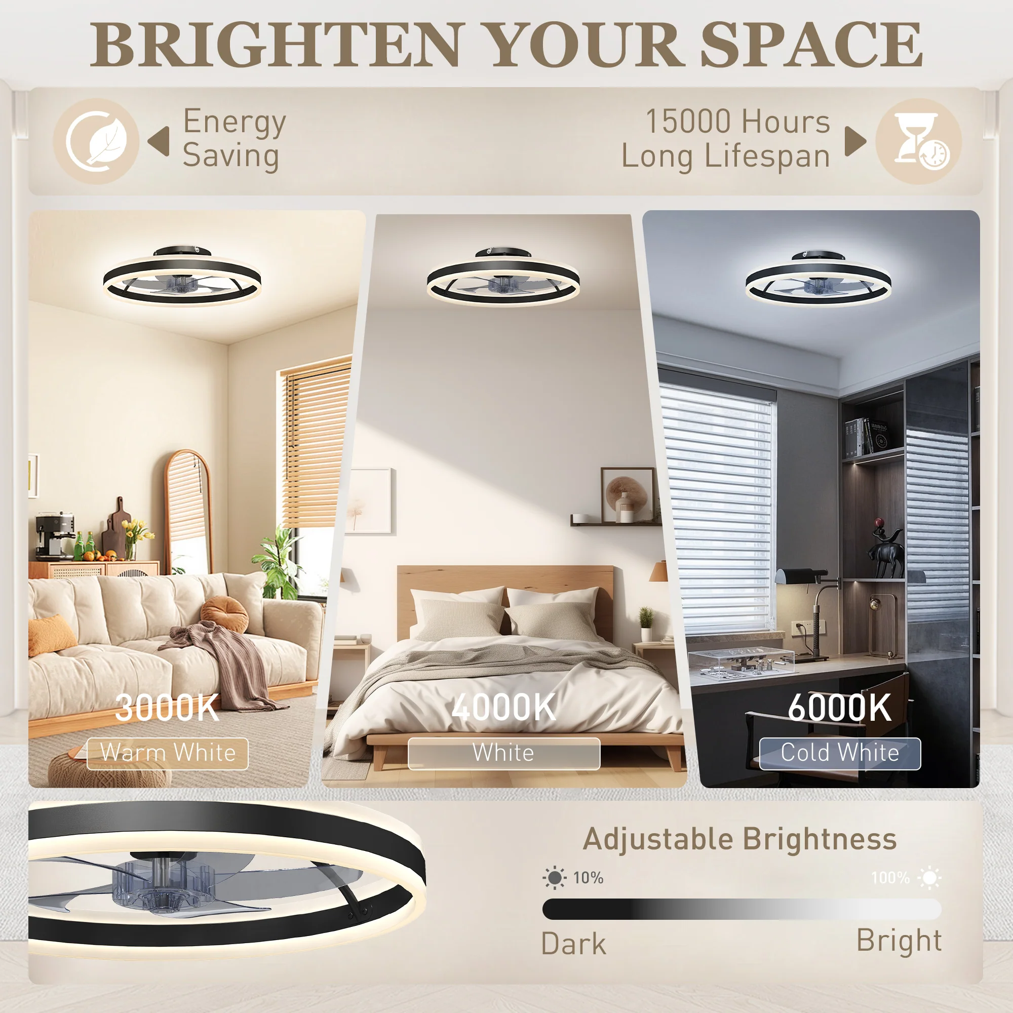 Ceiling Fans with Lights and Remote & App Control, 50 cm Modern LED Ceiling Fan Light with 3 Colour Temperatures, 6 Speed, Dimmable, Timer Quiet Reversible DC Motor, for Bedroom, Study, Black - Image 7